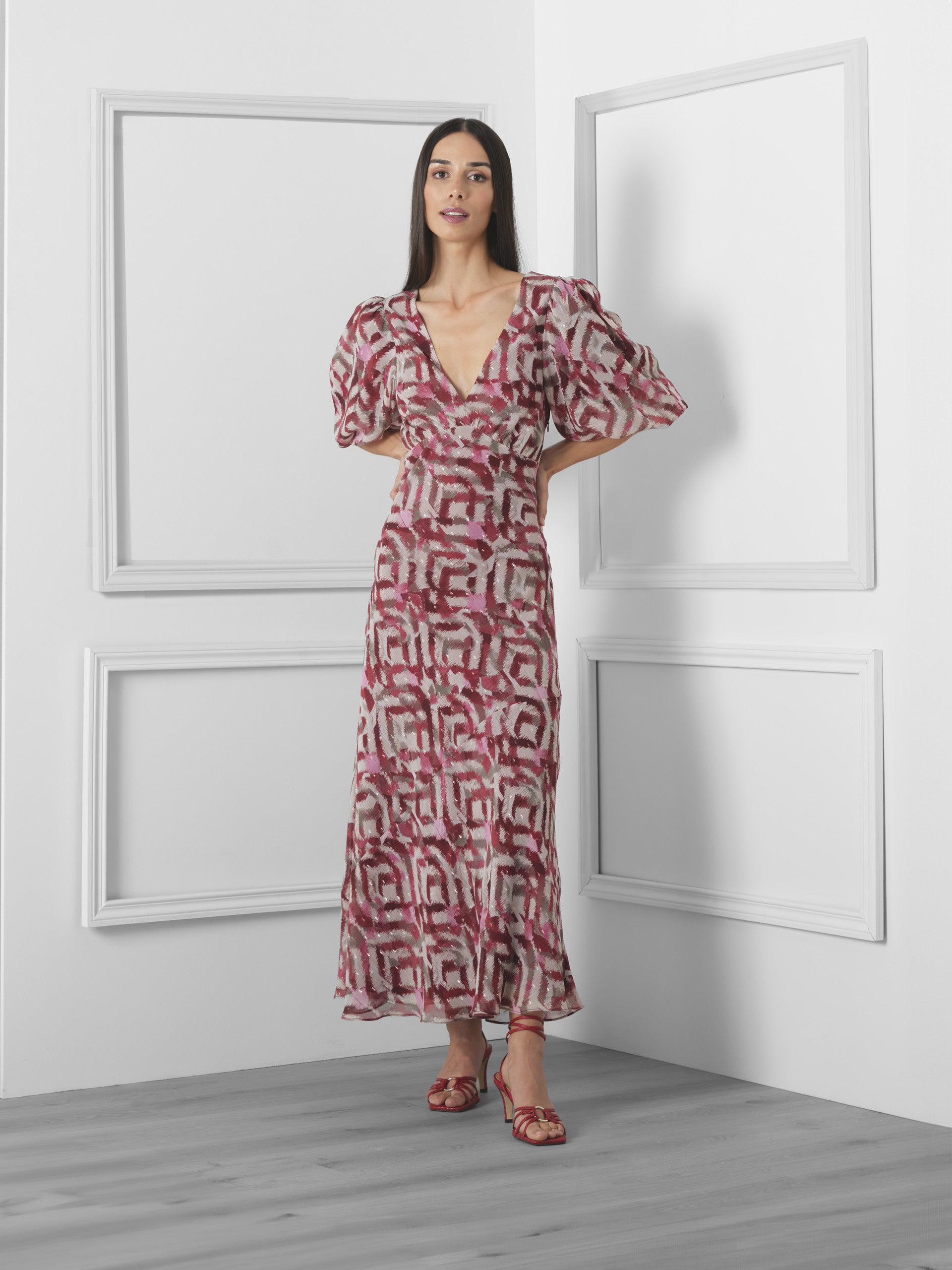 Unique red printed woman dress