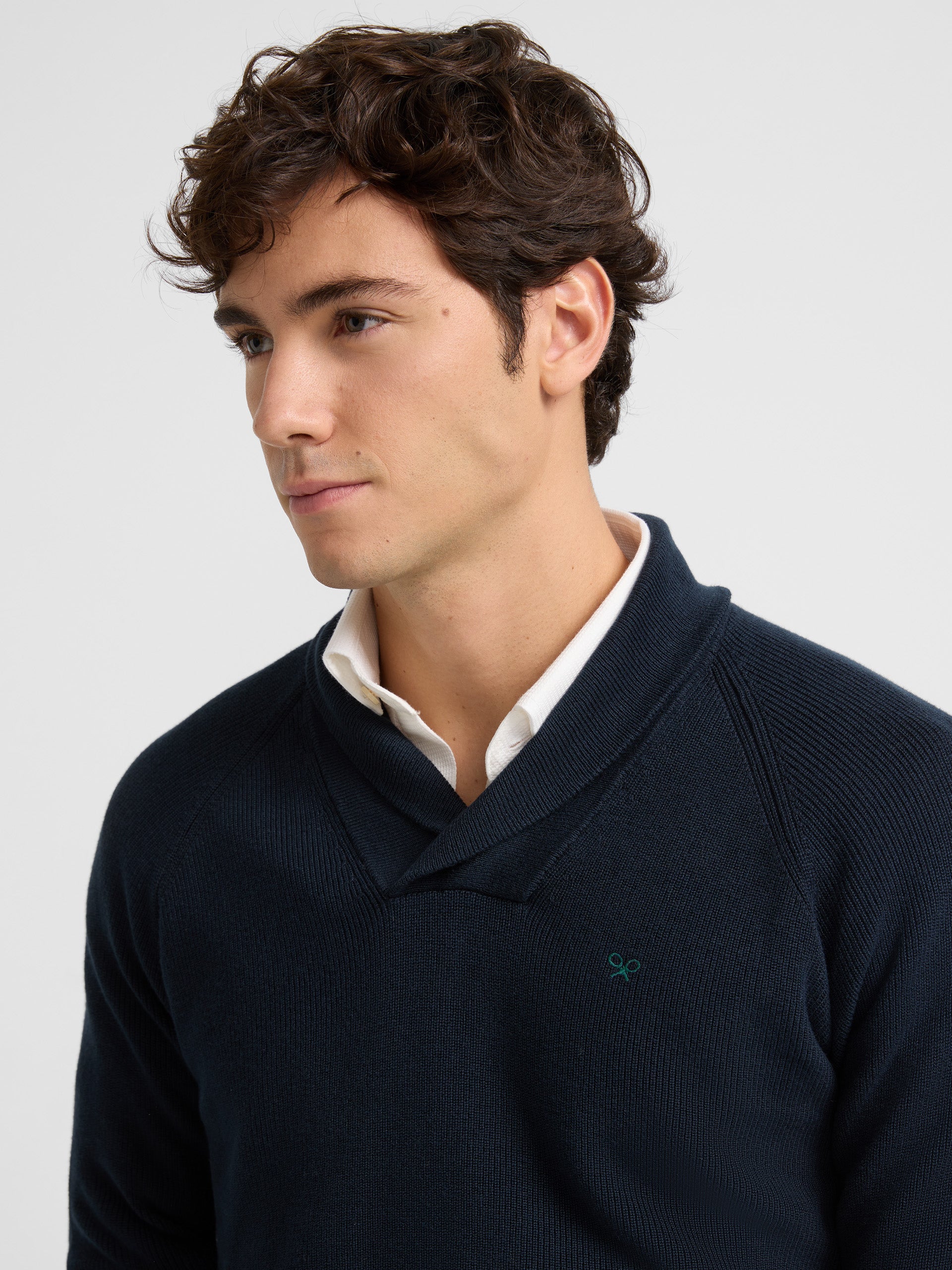 mens blue shawl collar sweater