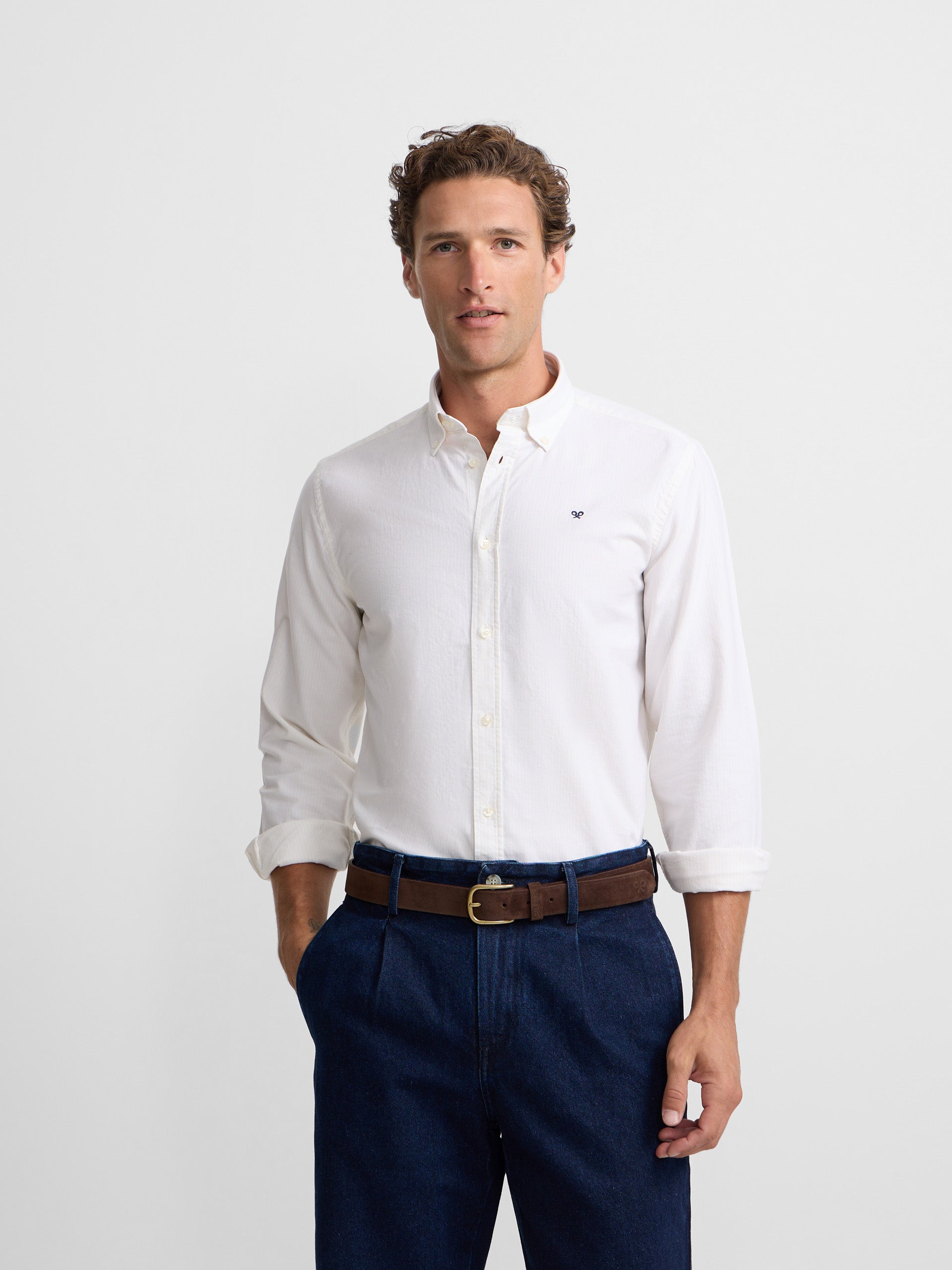 Camisa sport oxford rayas amarilla