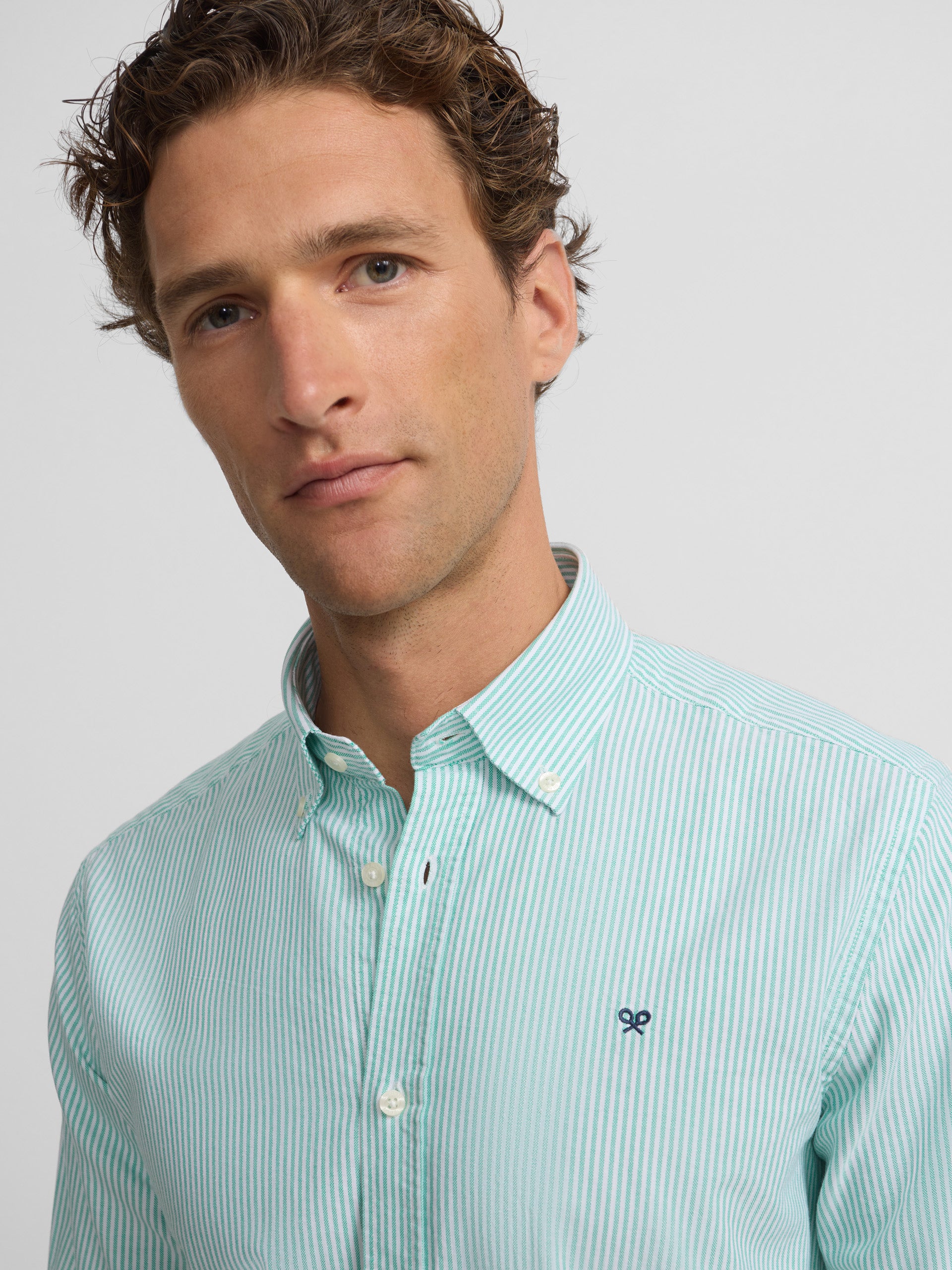 Camisa sport oxford riscas verde médio