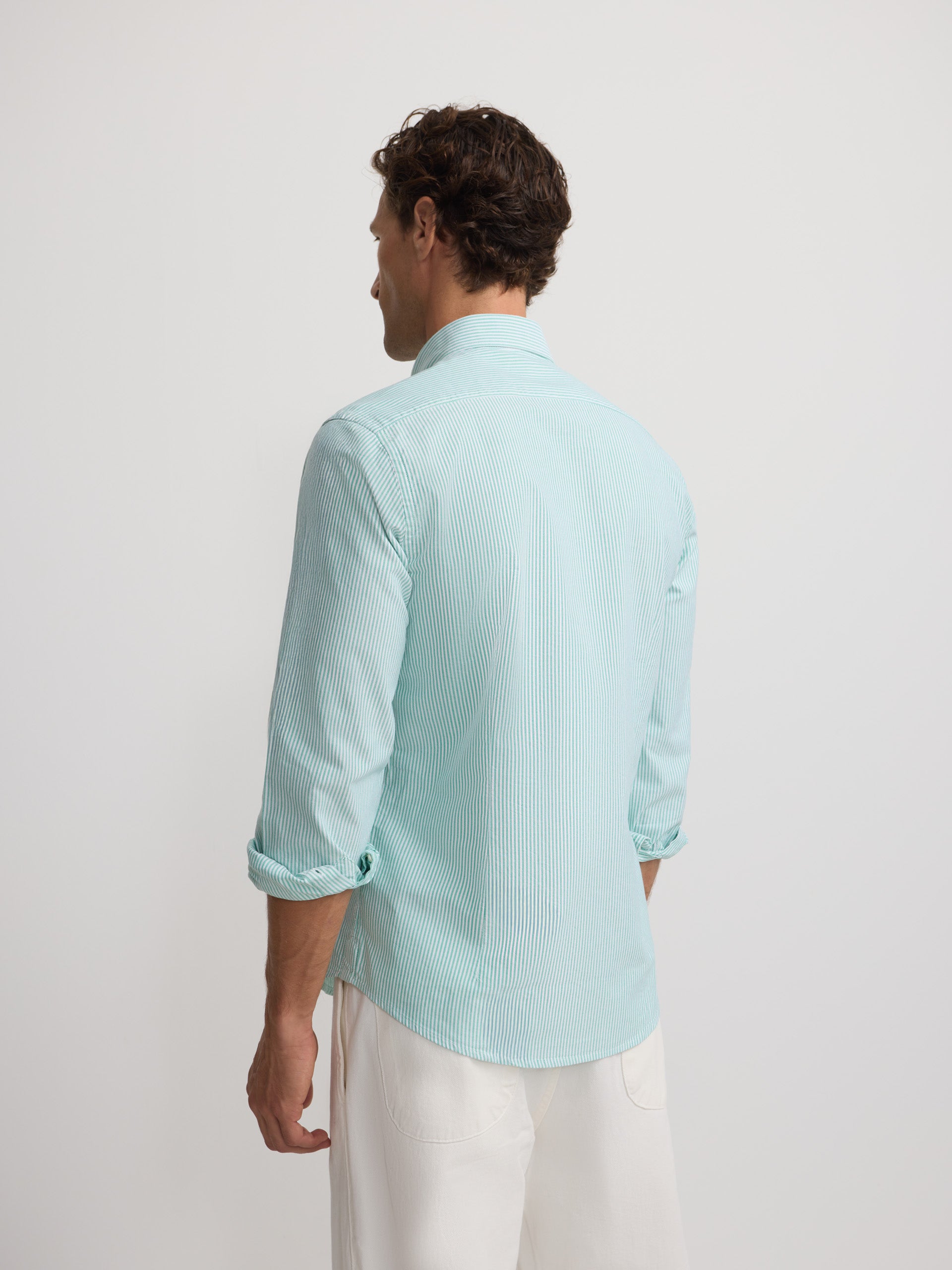 Camisa sport oxford riscas verde médio