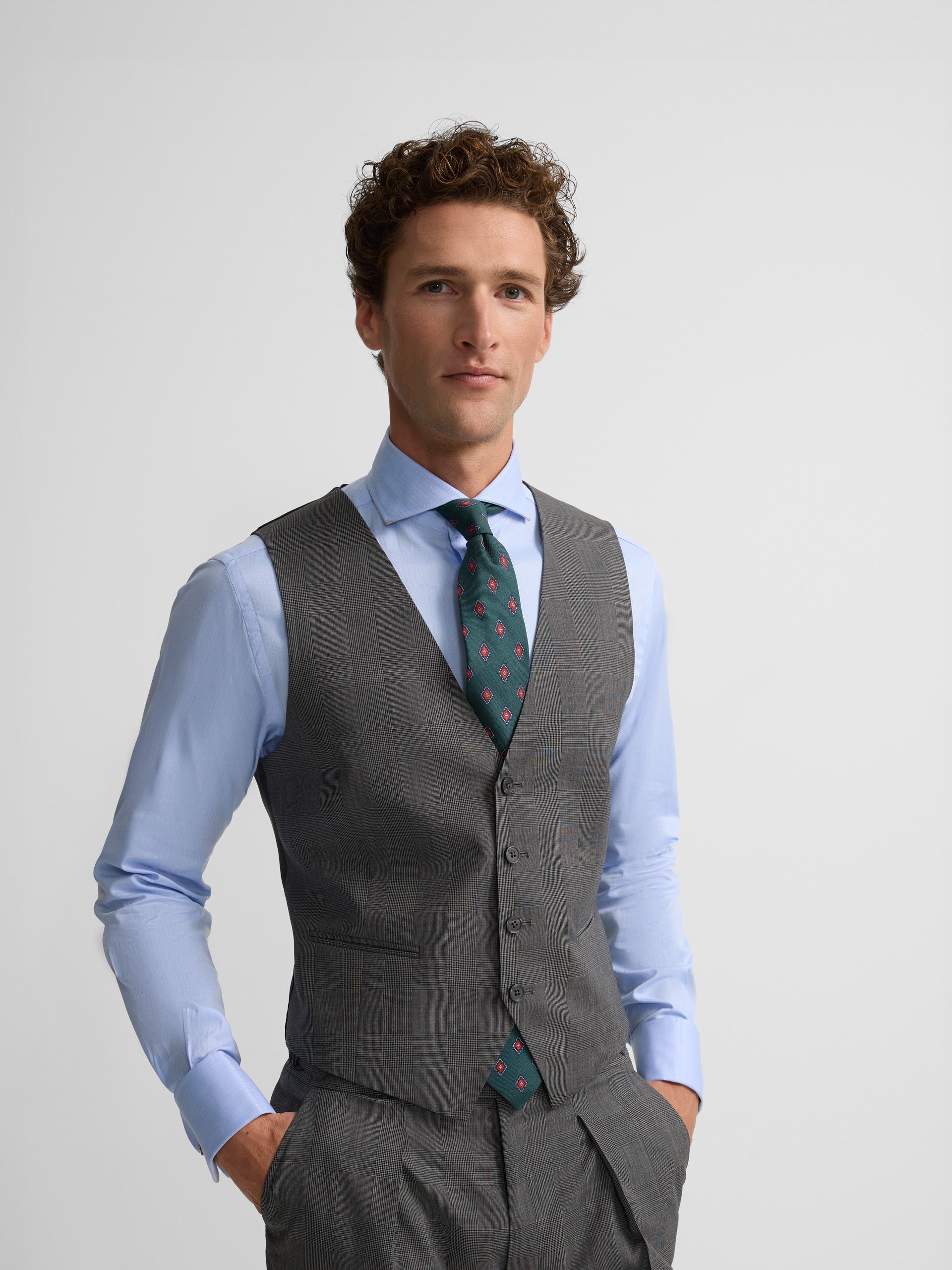 Colete reto de fato príncipe de Gales cinzento