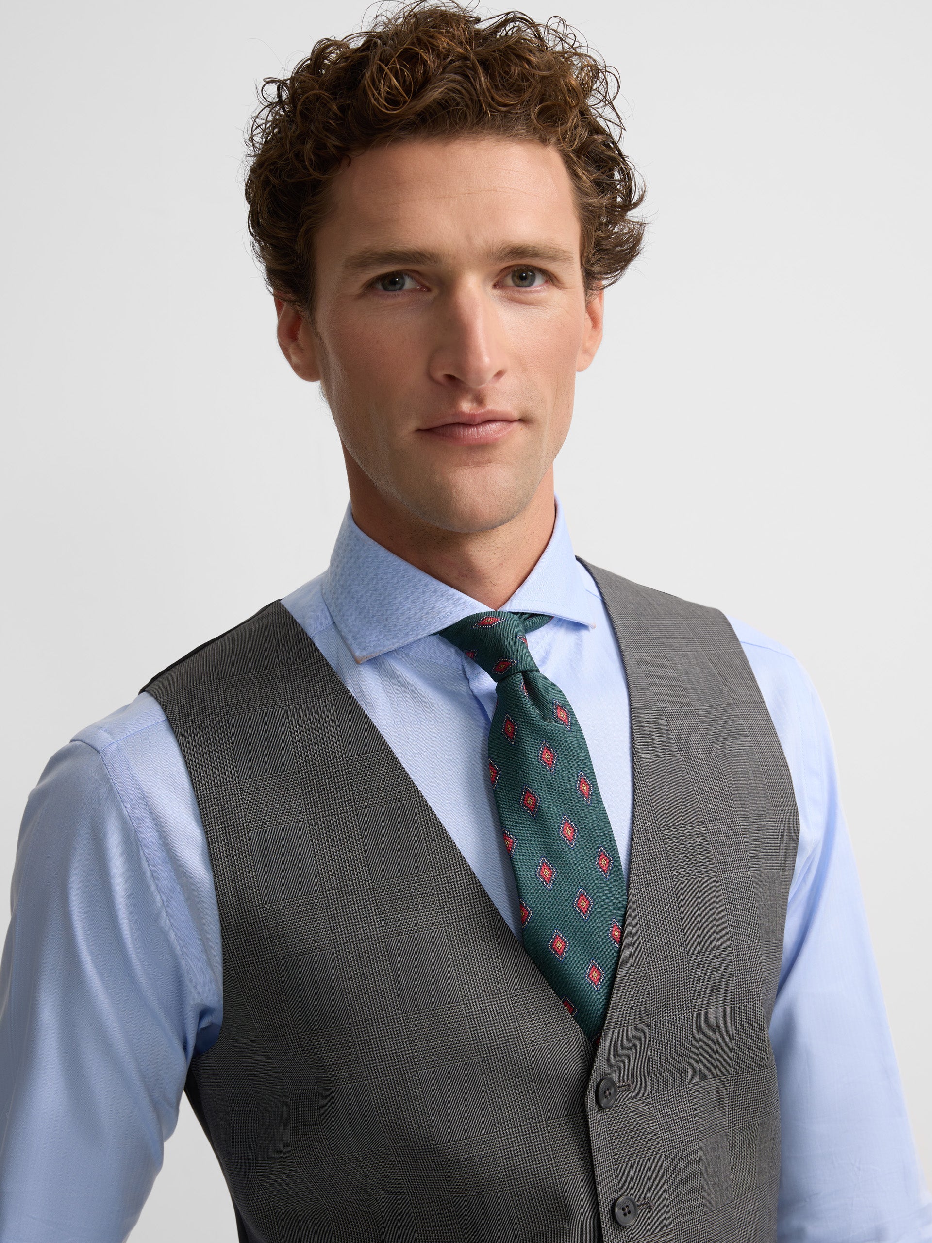 Colete reto de fato príncipe de Gales cinzento