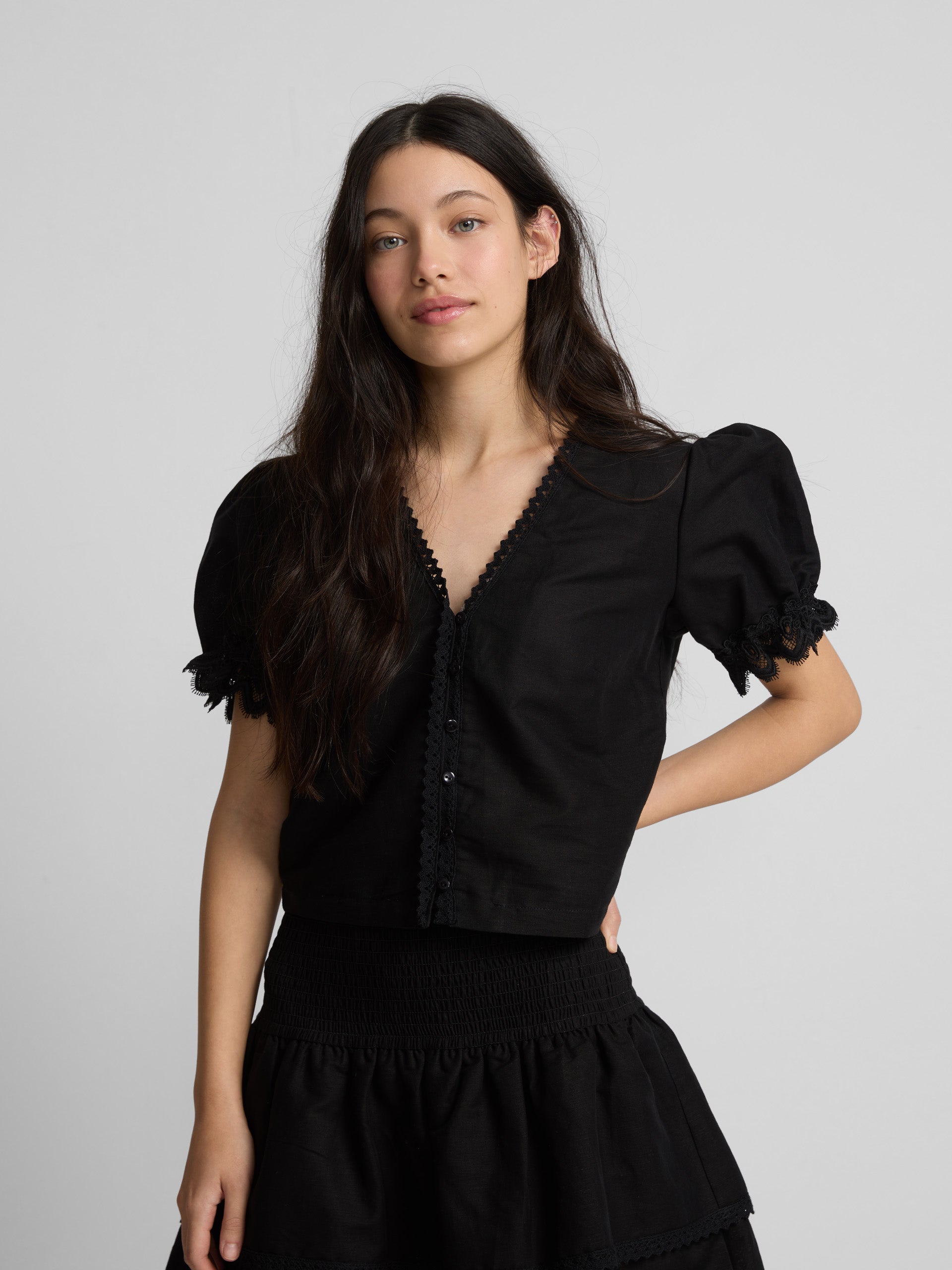 Coppel Blusa Negra De Manga Corta Thinner Blusa Transparente Negra