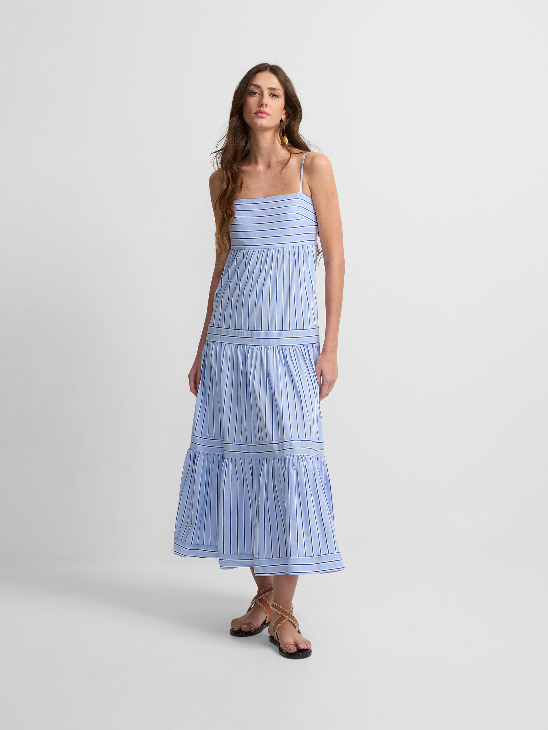 Vestido Largo Vestido Midi Azul Celeste Vestido Midi Rayas Celeste