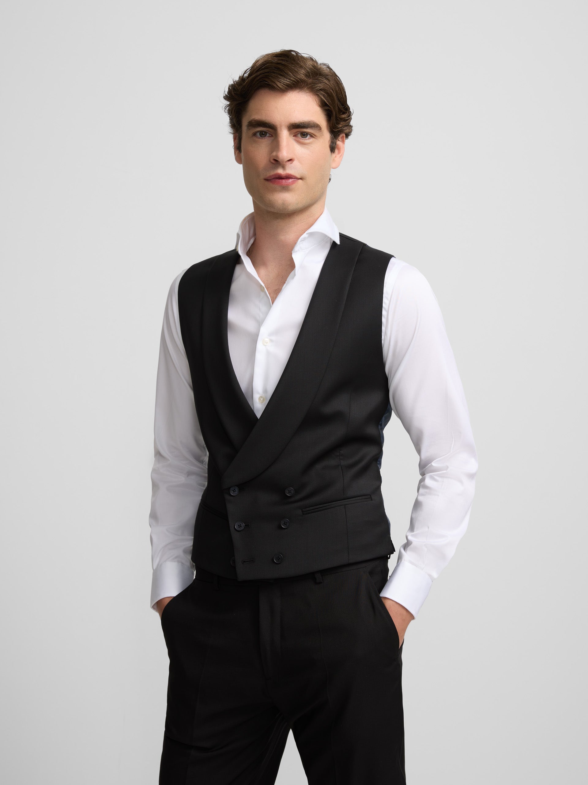 Black round neck stretch dress vest