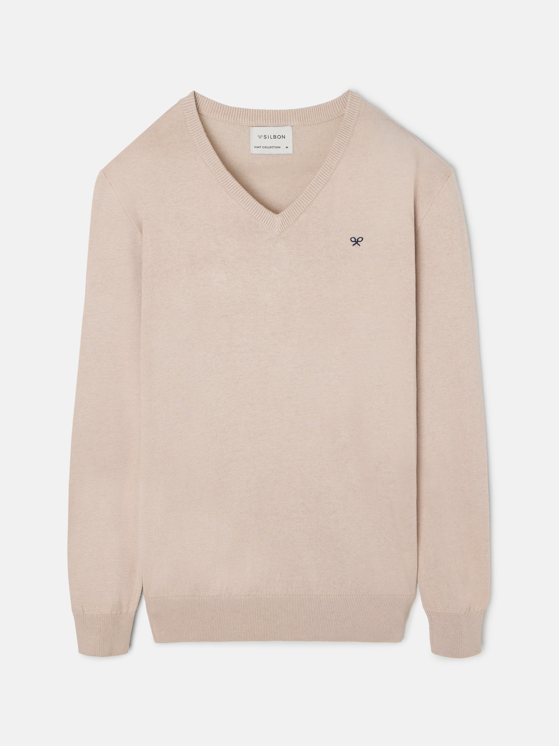 Pull classique beige à col en V