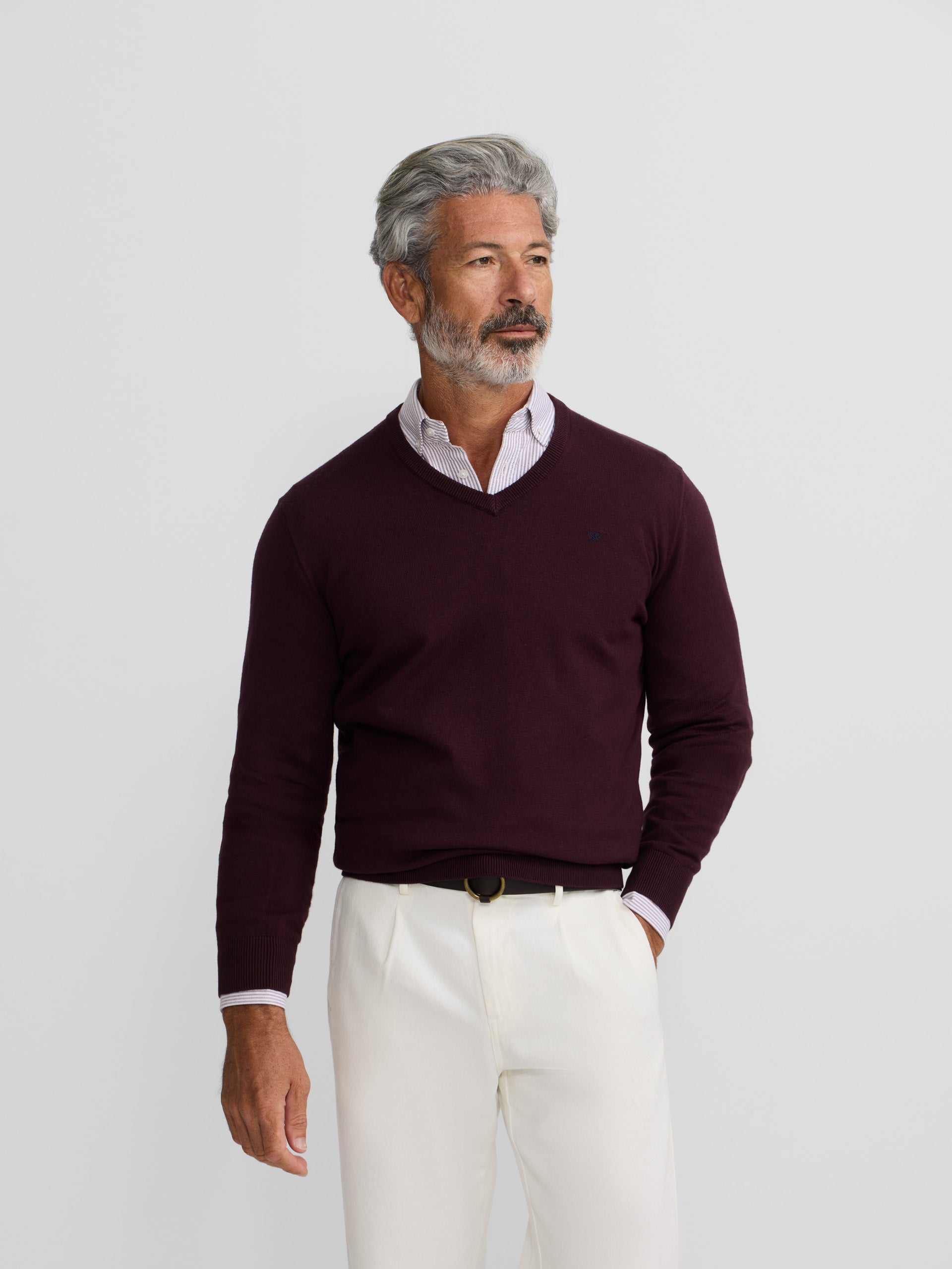 Pull classique bordeaux à col en V