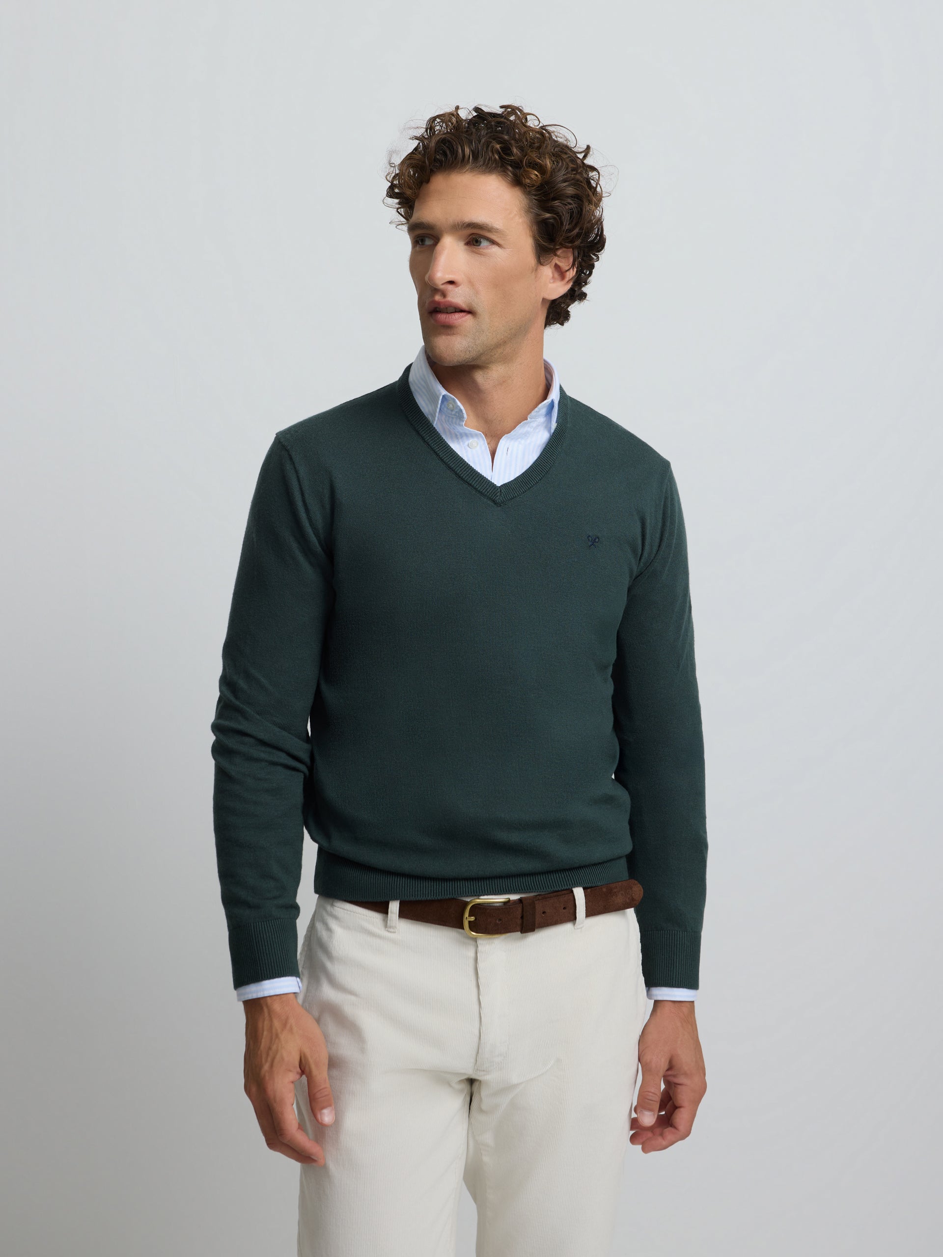 Jersey classic cuello pico verde oscuro