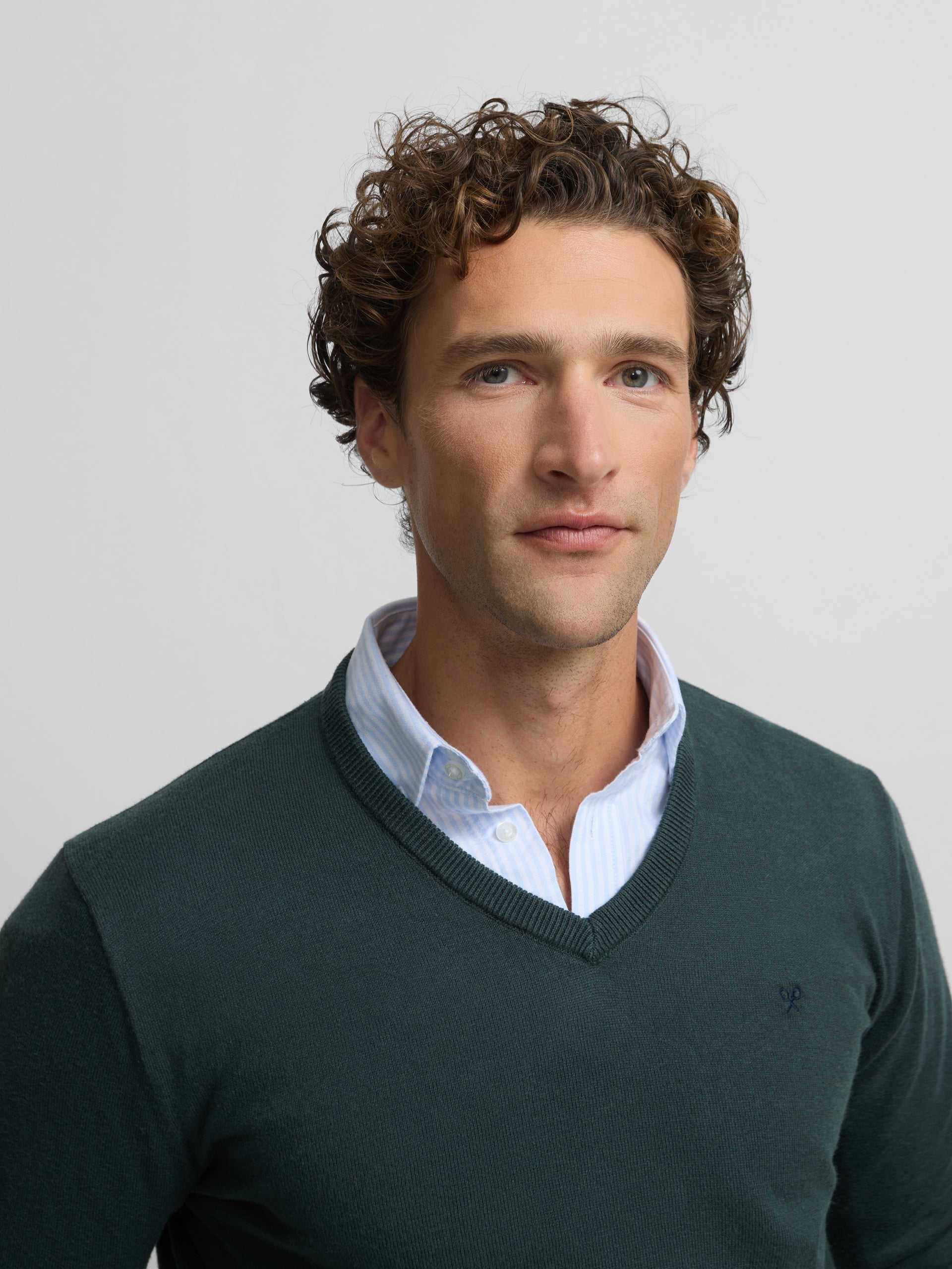 Jersey classic cuello pico verde oscuro