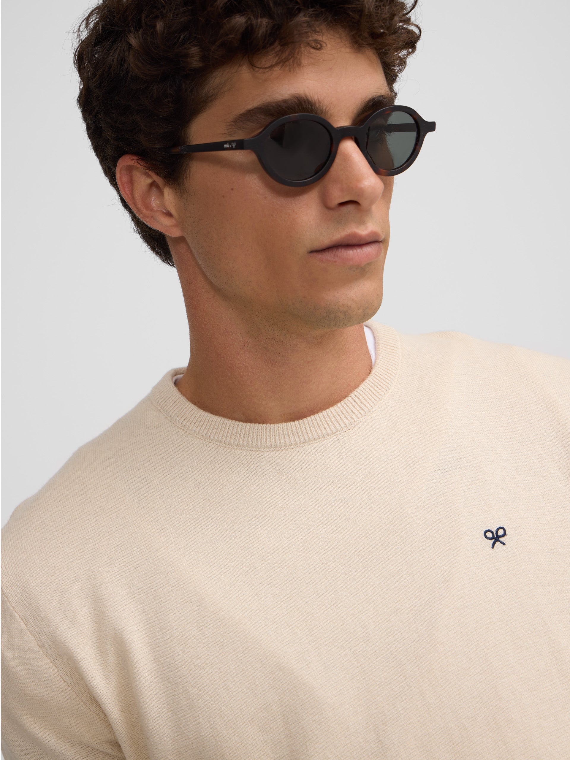 Pull classique à col rond en beige clair