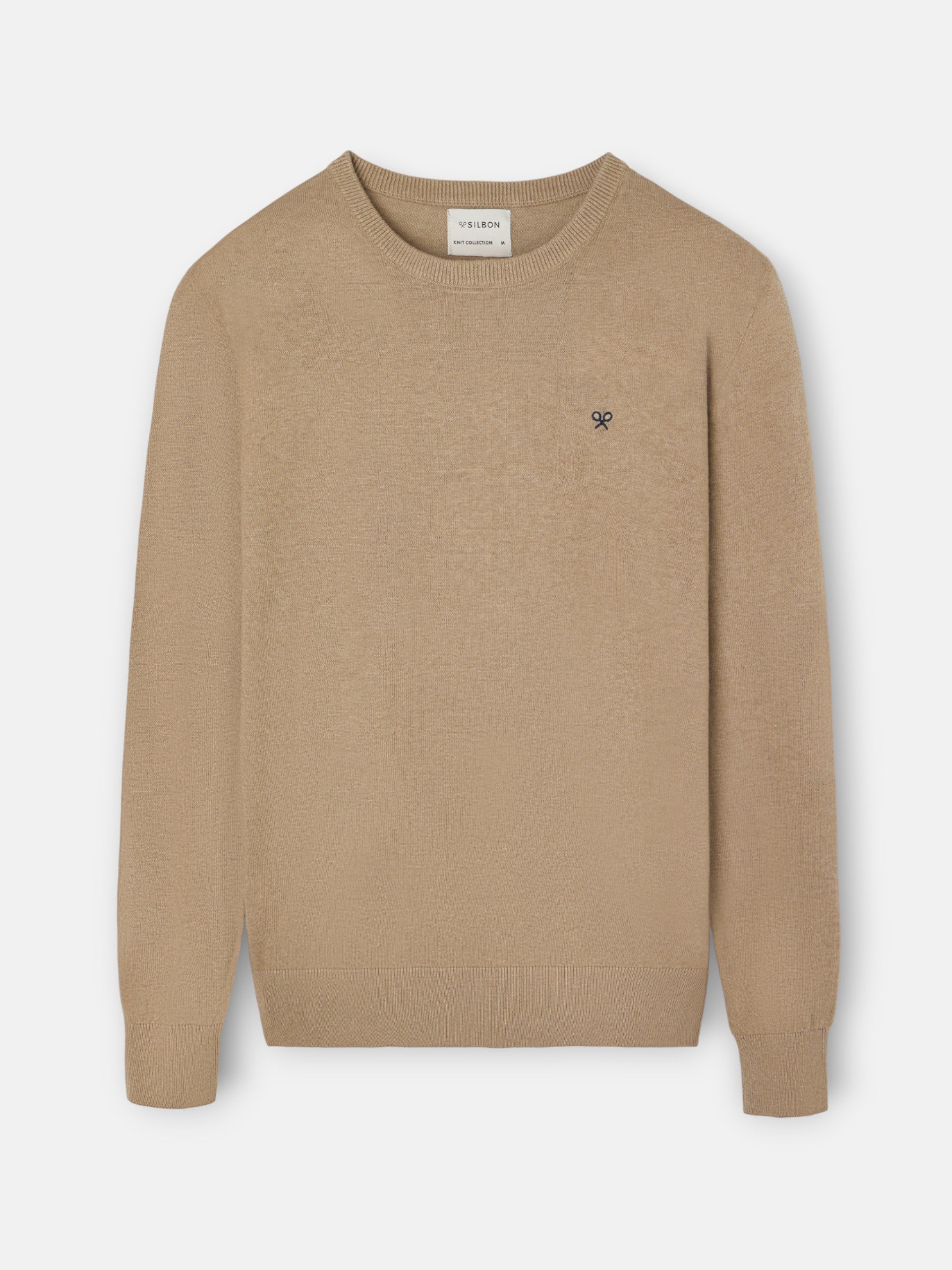 Pull col rond classique beige foncé