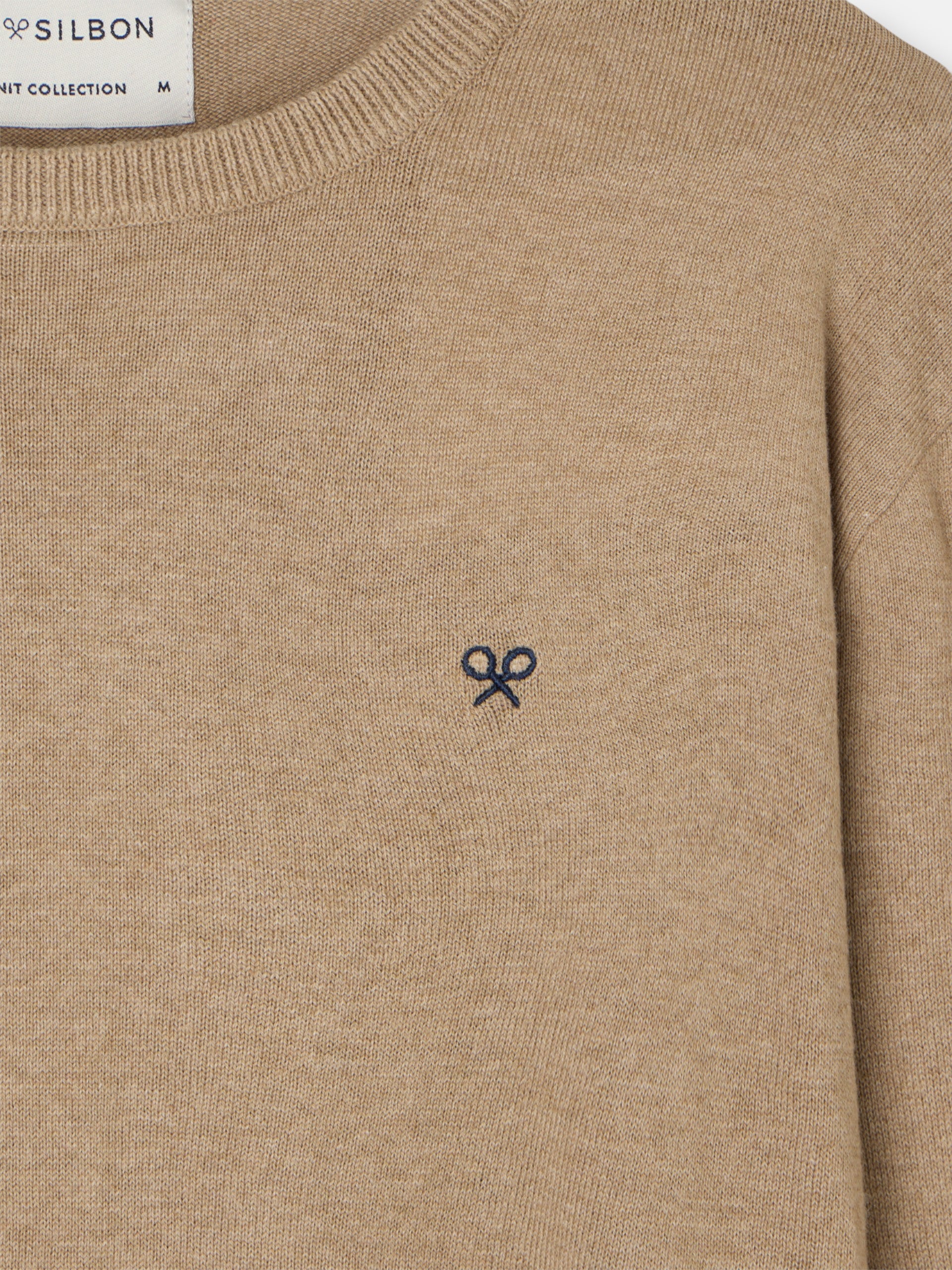 Pull col rond classique beige foncé