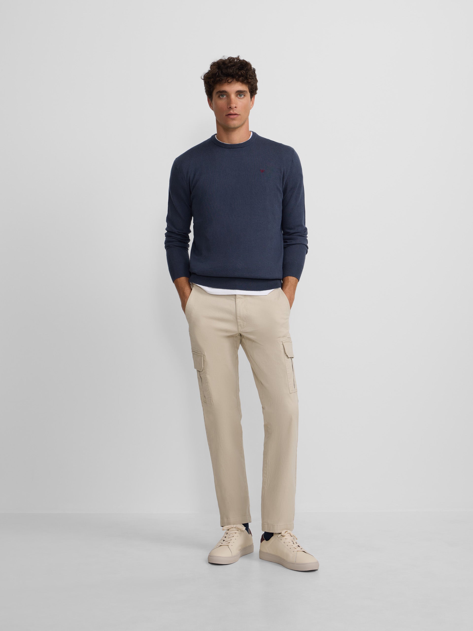 Classic blue-gray round-neck sweater