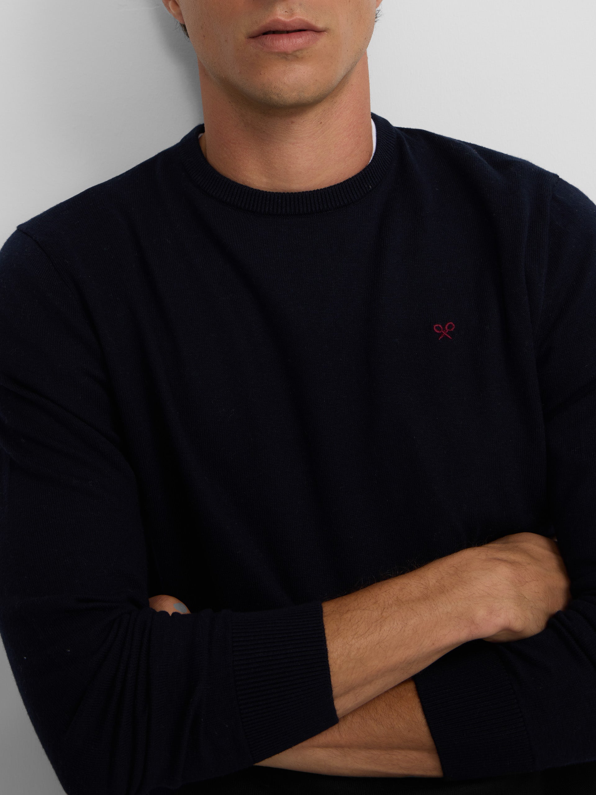 Classic navy blue round neck sweater