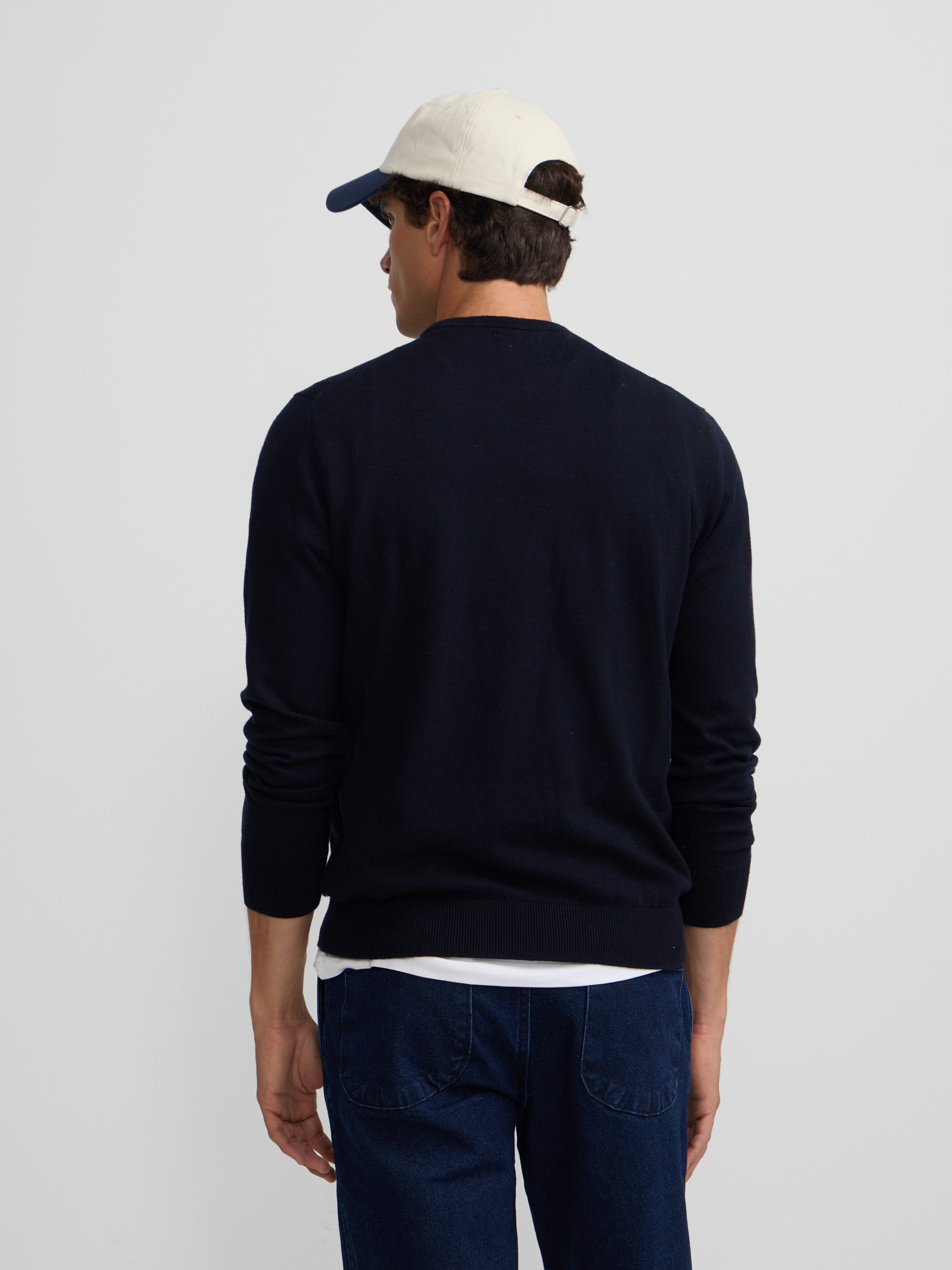 Classic navy blue round neck sweater