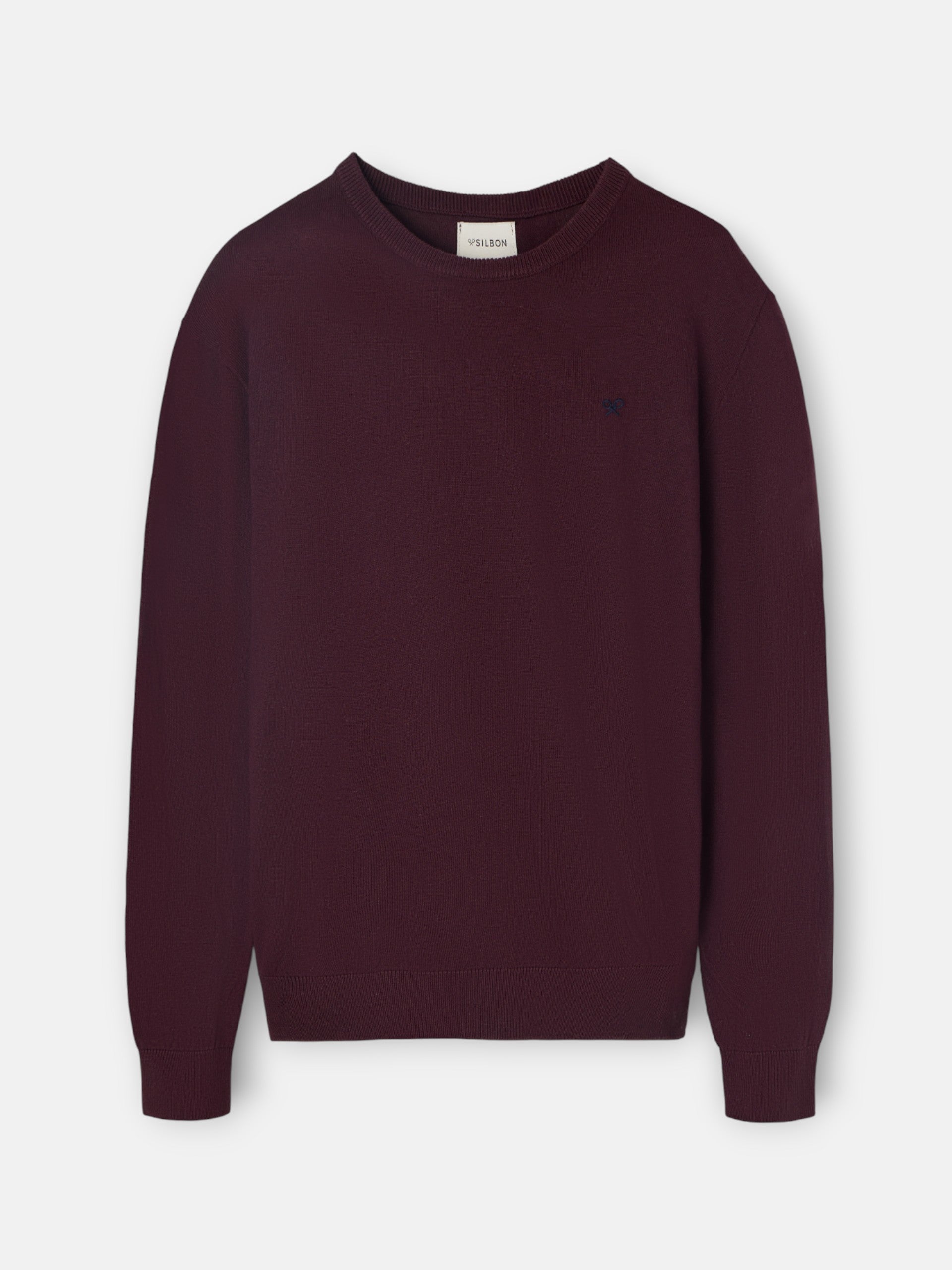 Pull col rond classique bordeaux foncé