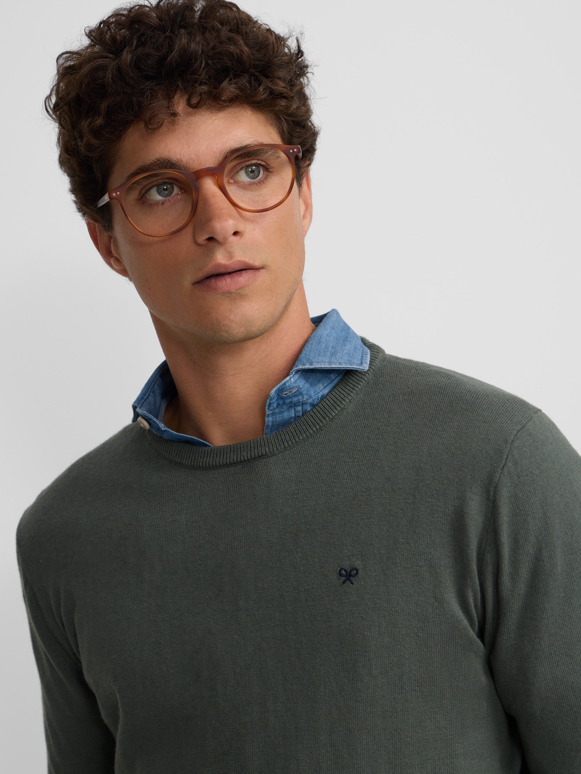 Pull col rond vert clair classique