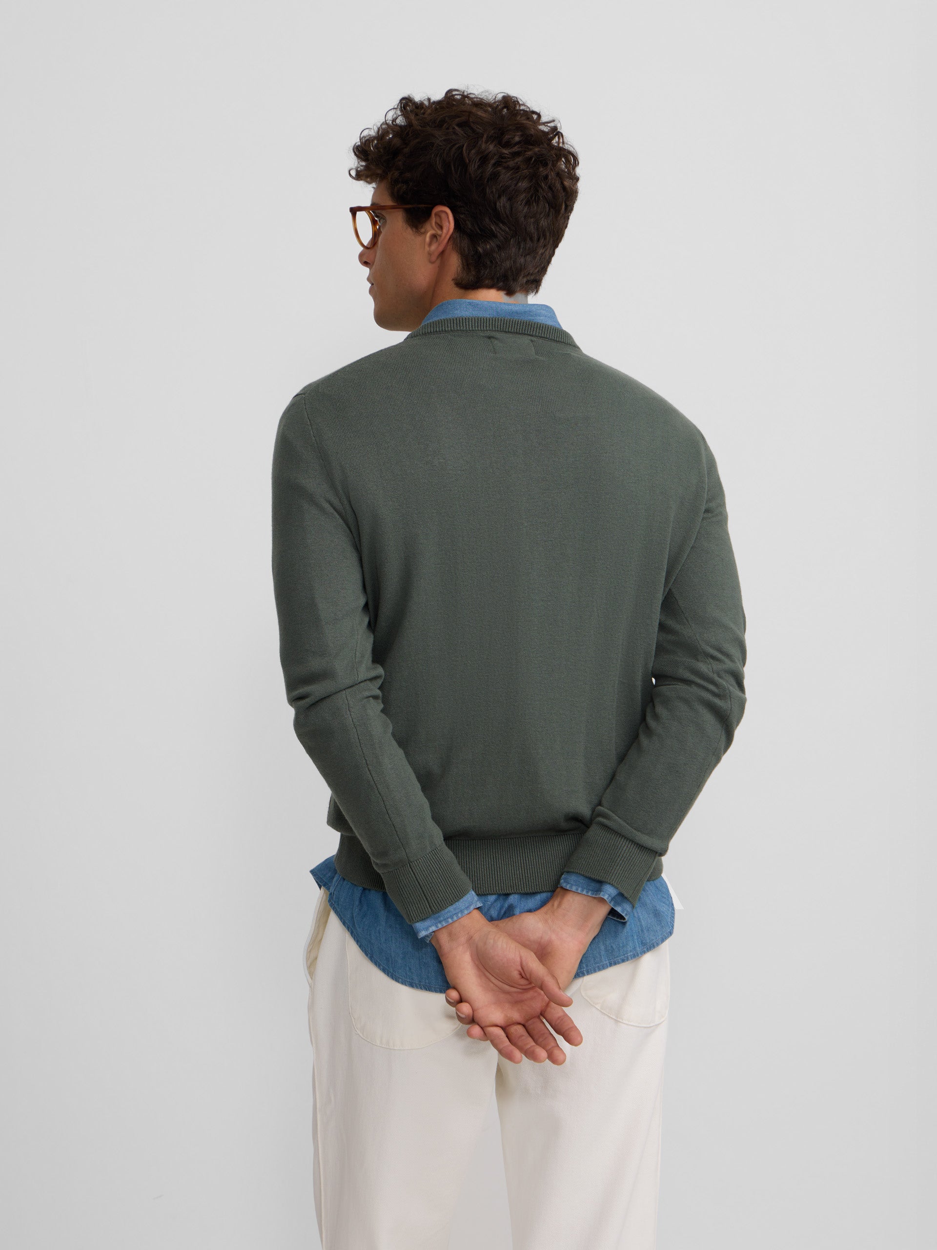 Pull col rond vert clair classique