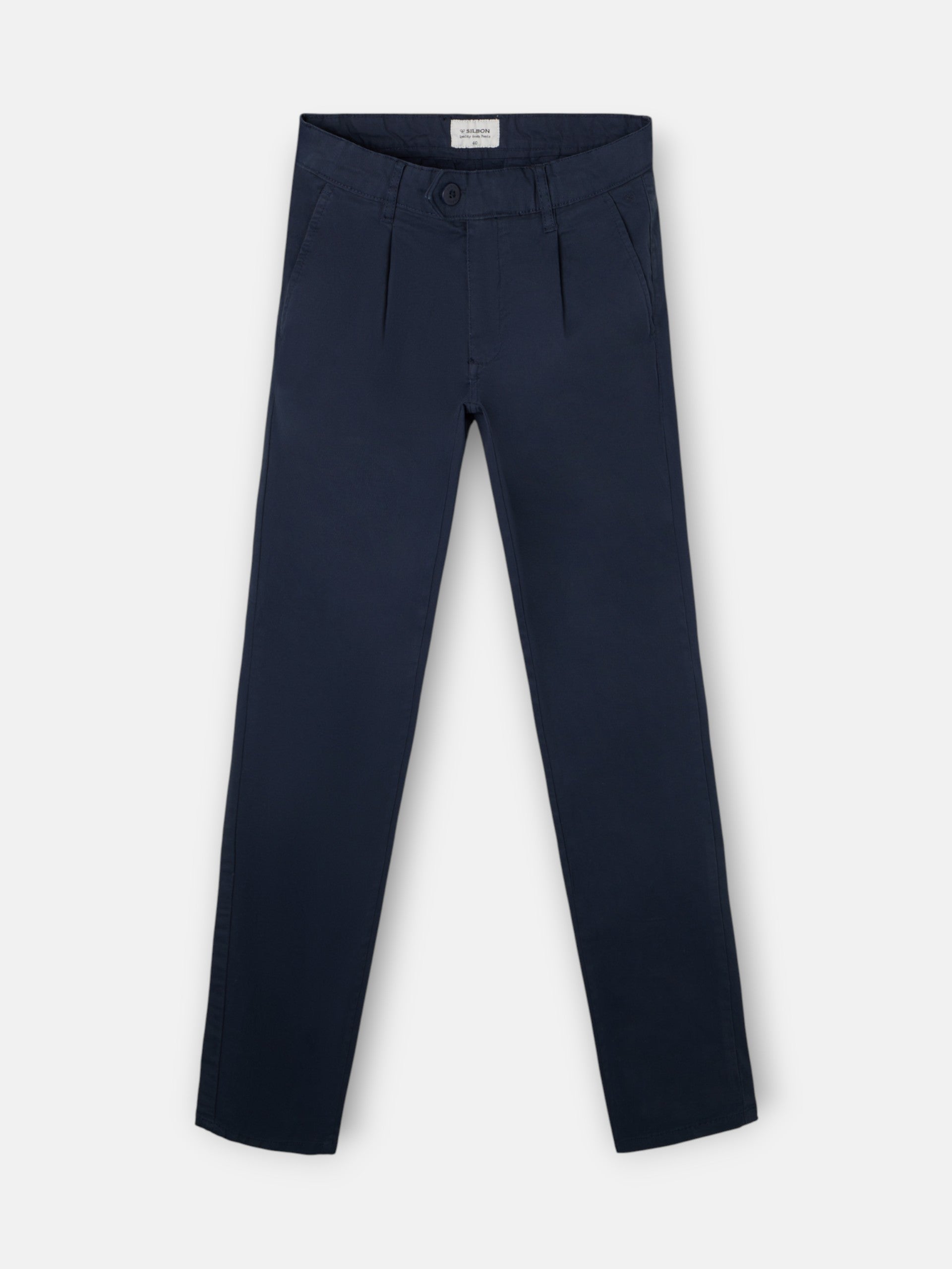 Pantalon chino décontracté à plis bleu marine