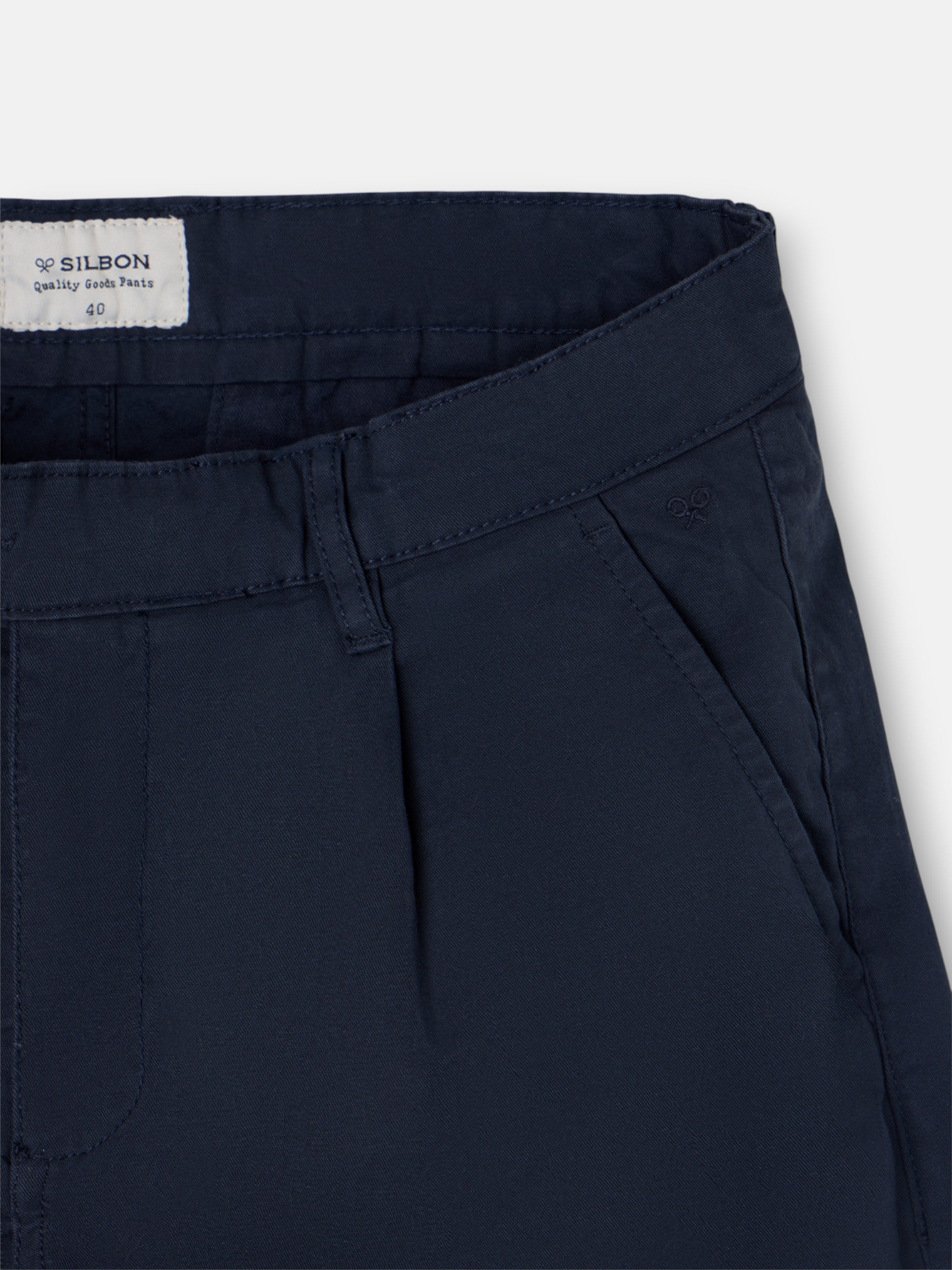 Pantalon chino décontracté à plis bleu marine
