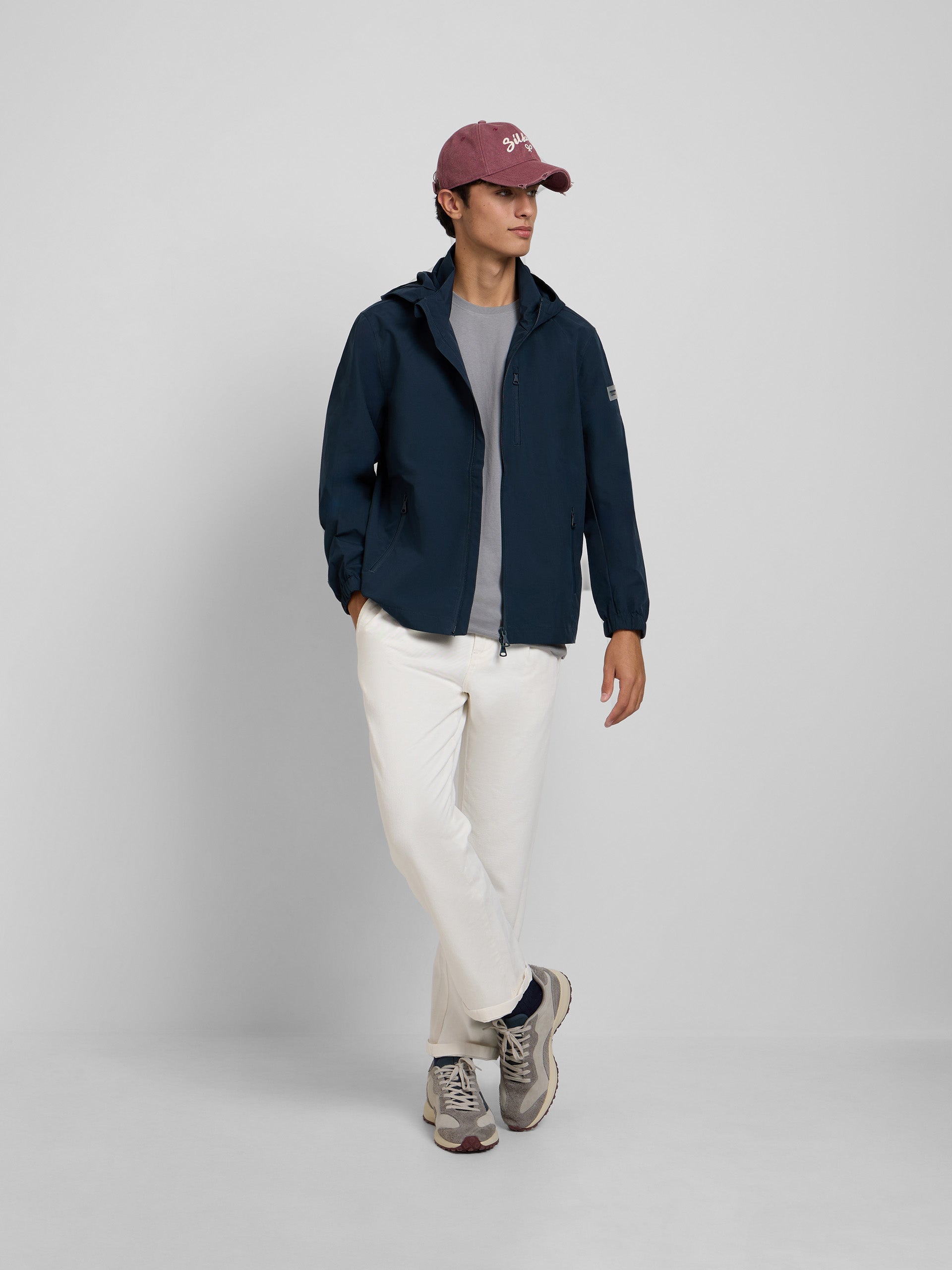 Chaqueta capucha cortavientos marino