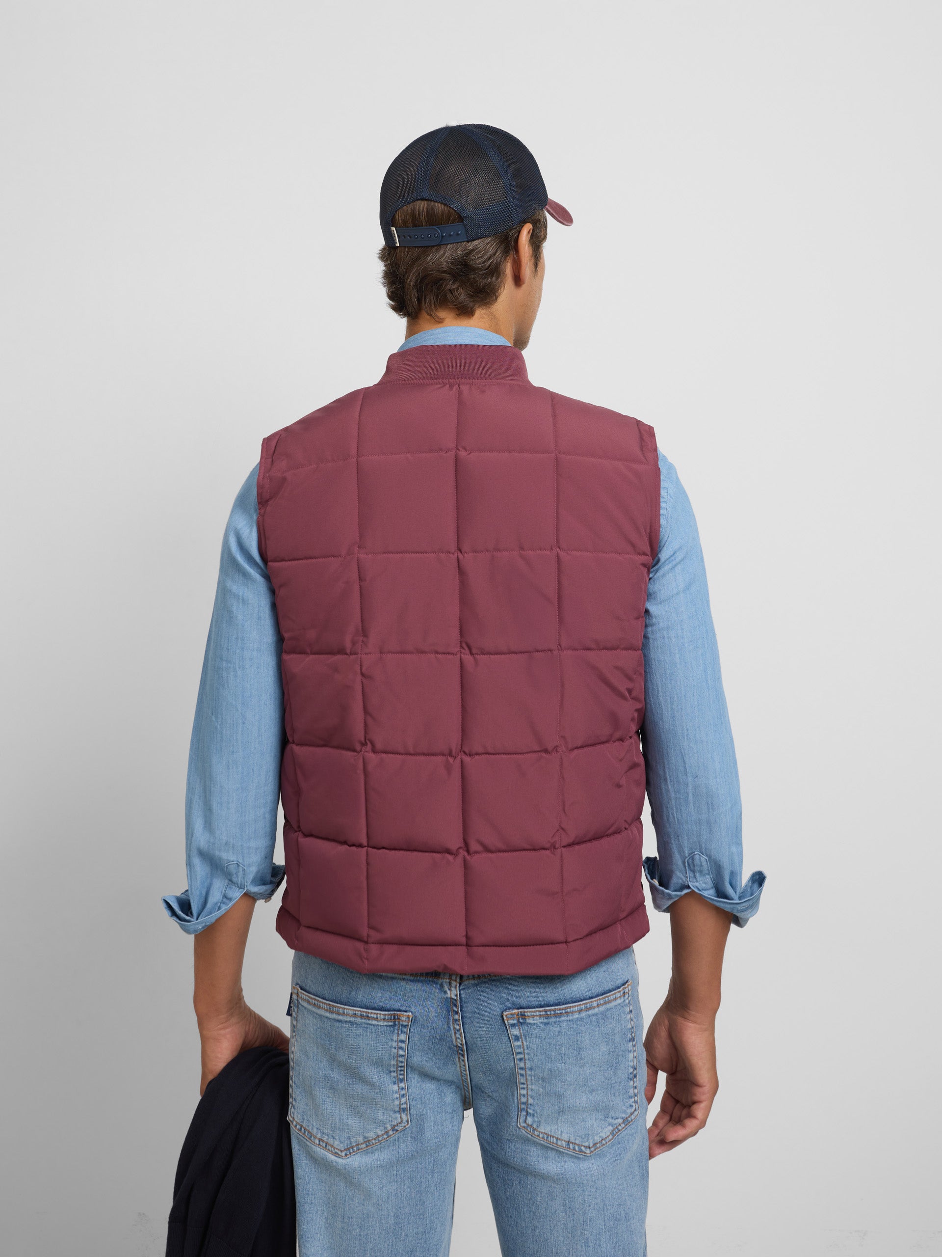 Burgundy checked technical vest