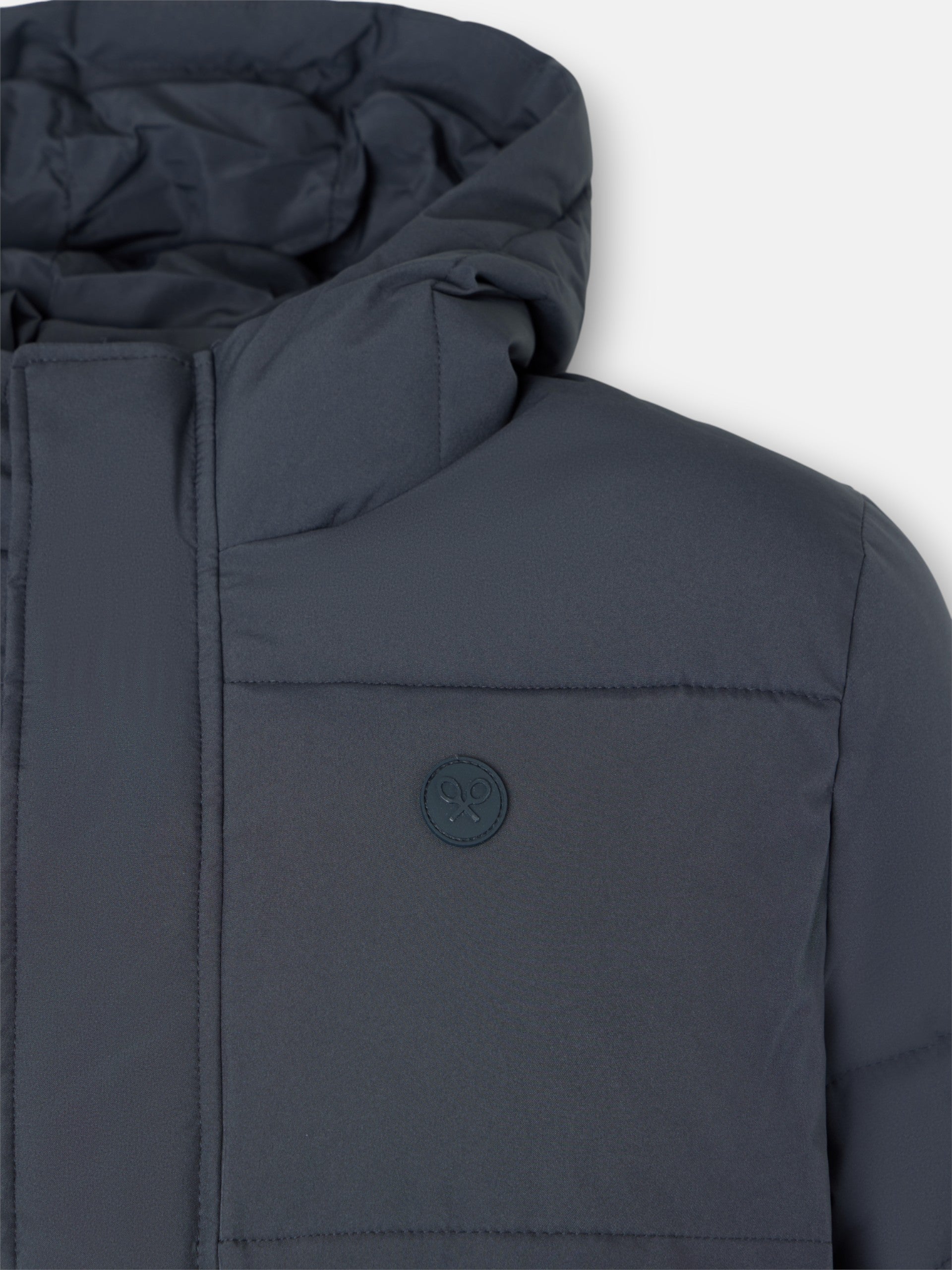 Manteau long matelassé à capuche grise