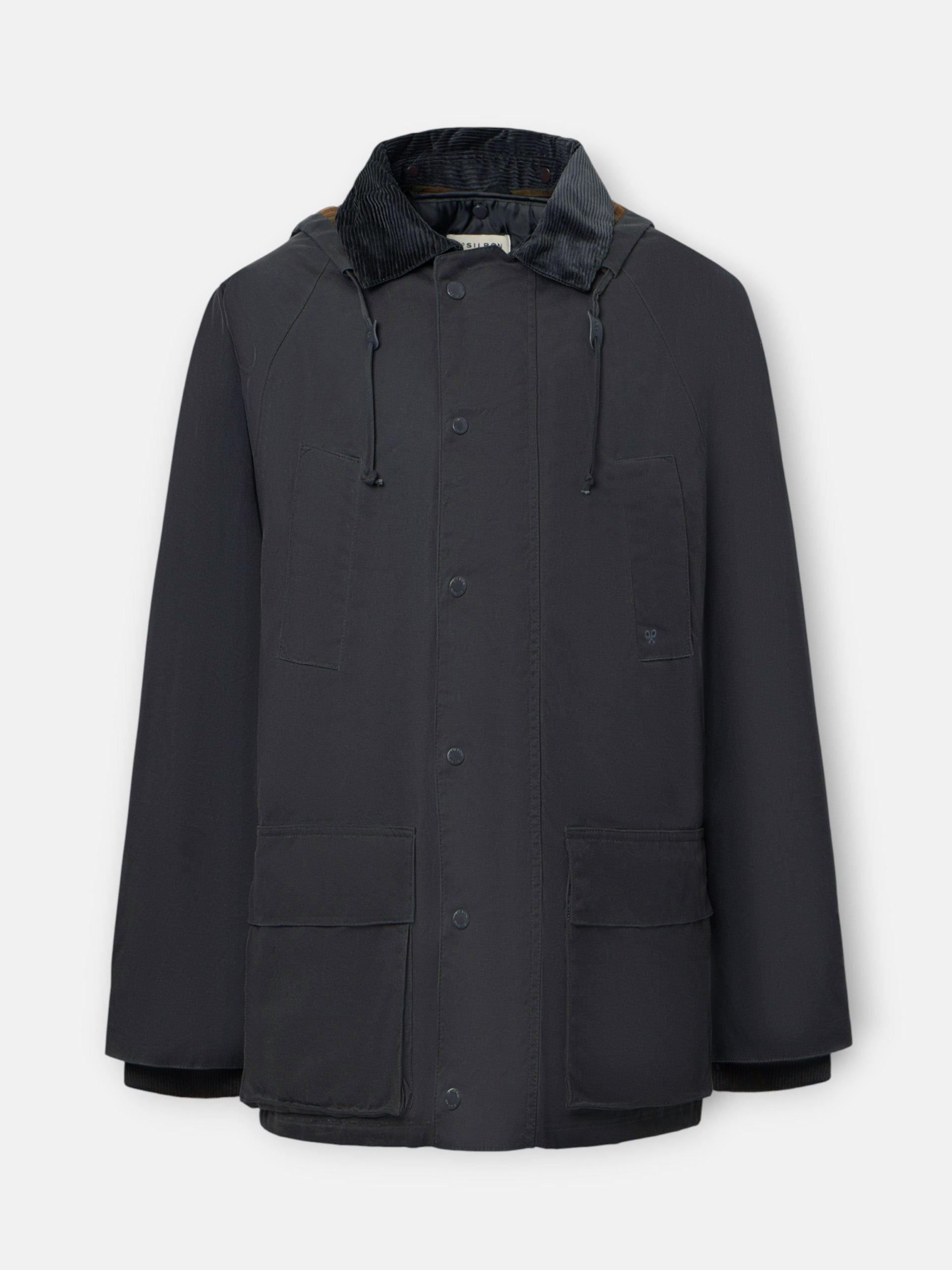 Classic grey-blue waxed coat