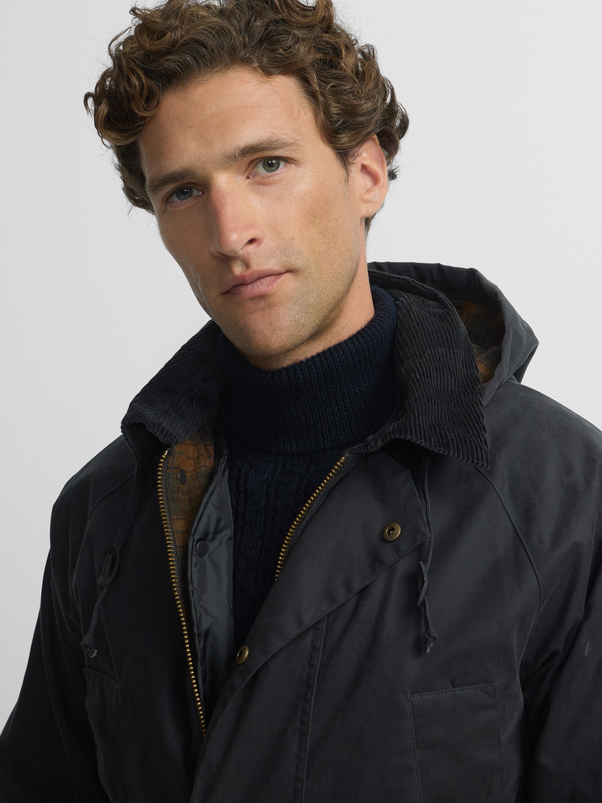 Classic grey-blue waxed coat