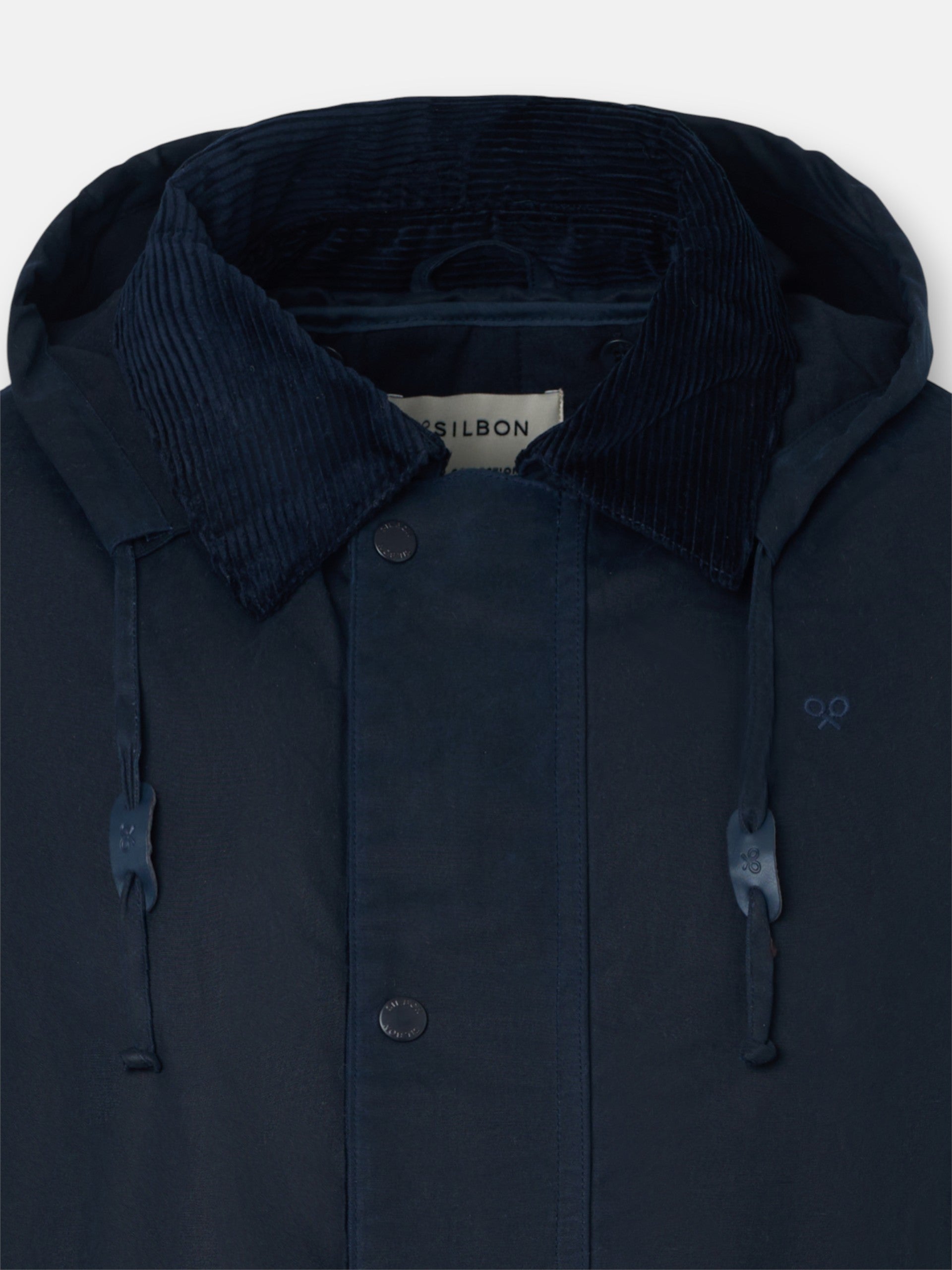Long navy blue waxed coat