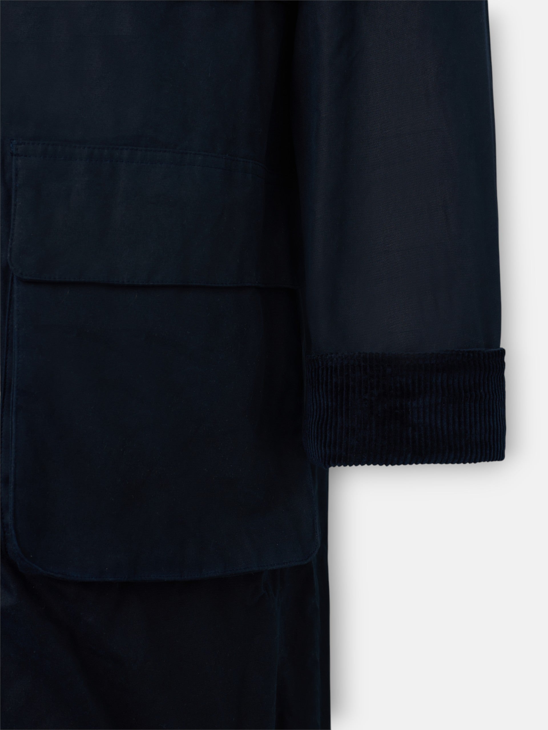 Long navy blue waxed coat