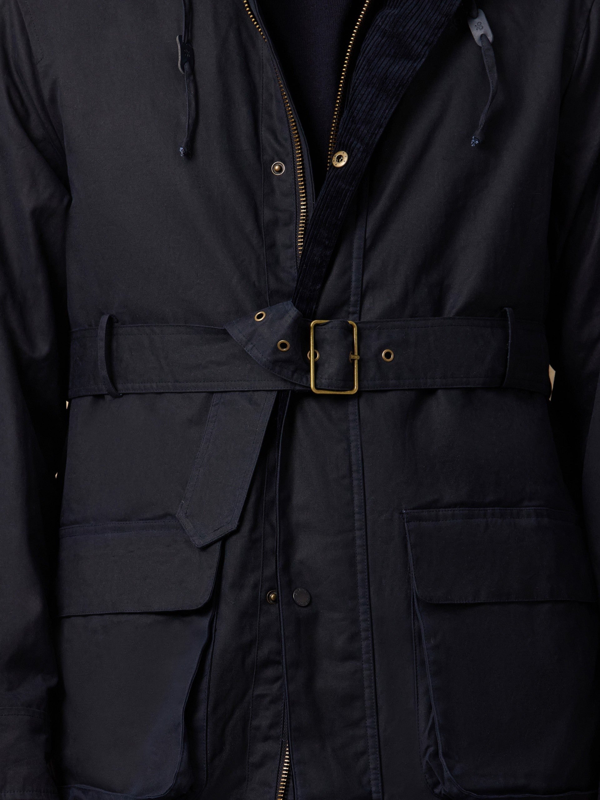 Long navy blue waxed coat