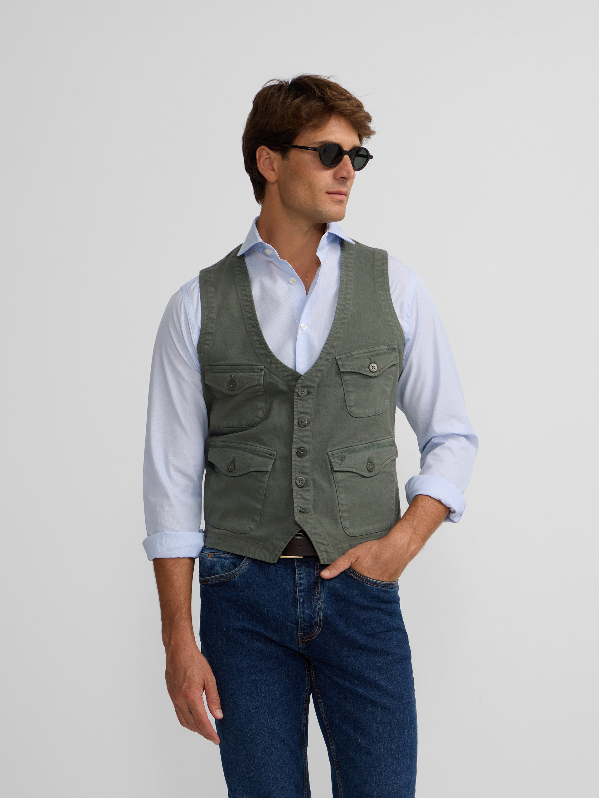 Green multi-pocket vest