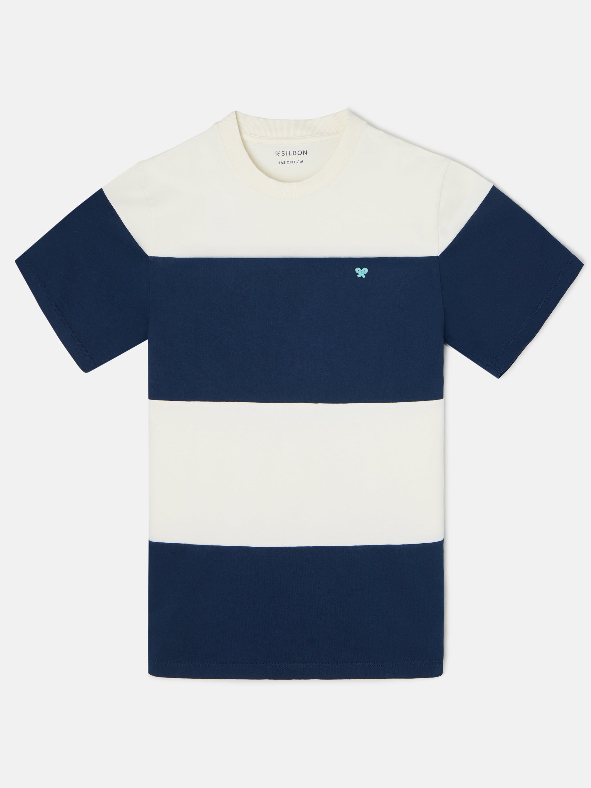 Navy blue cream wide stripe T-shirt