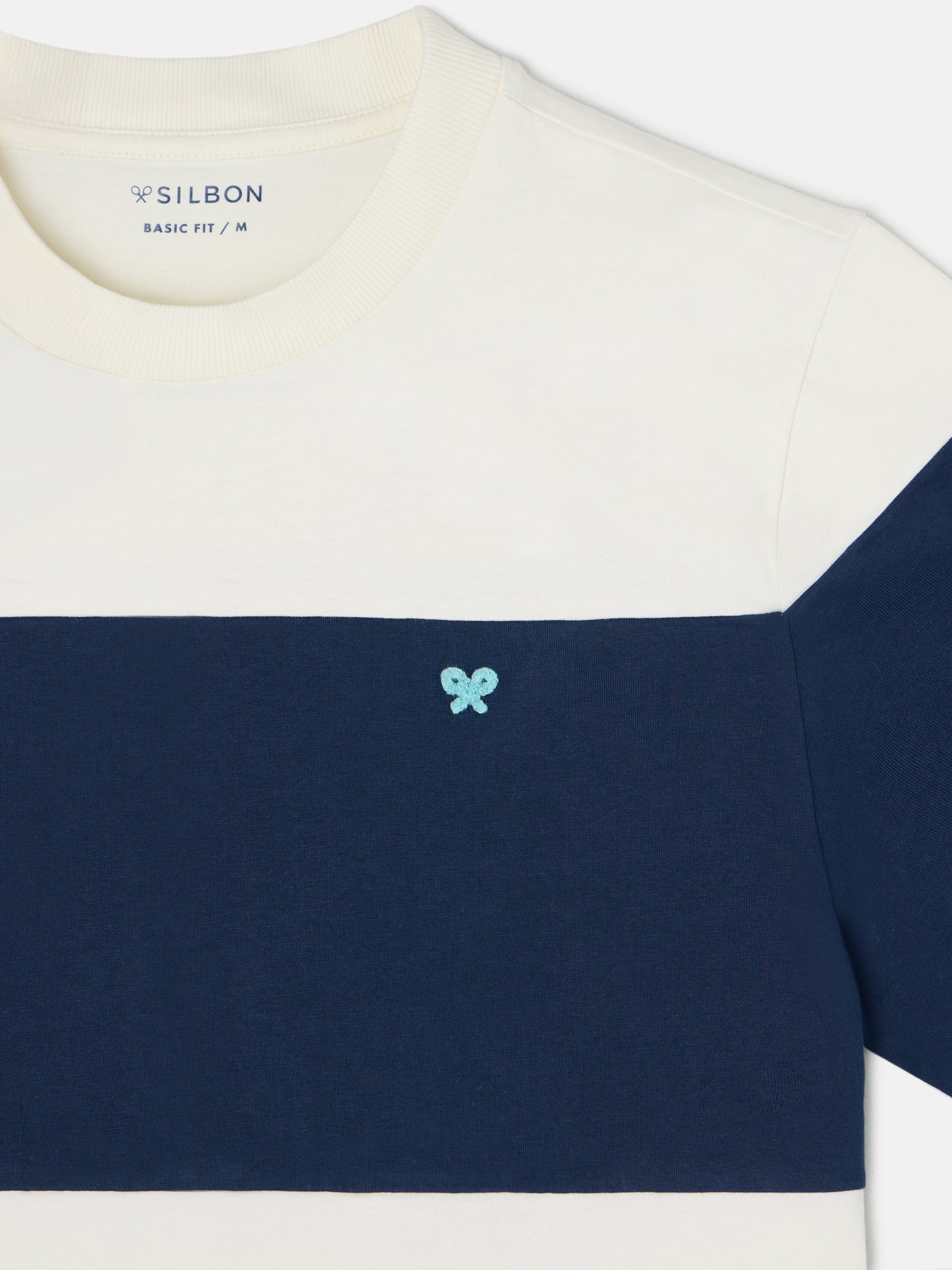 Navy blue cream wide stripe T-shirt