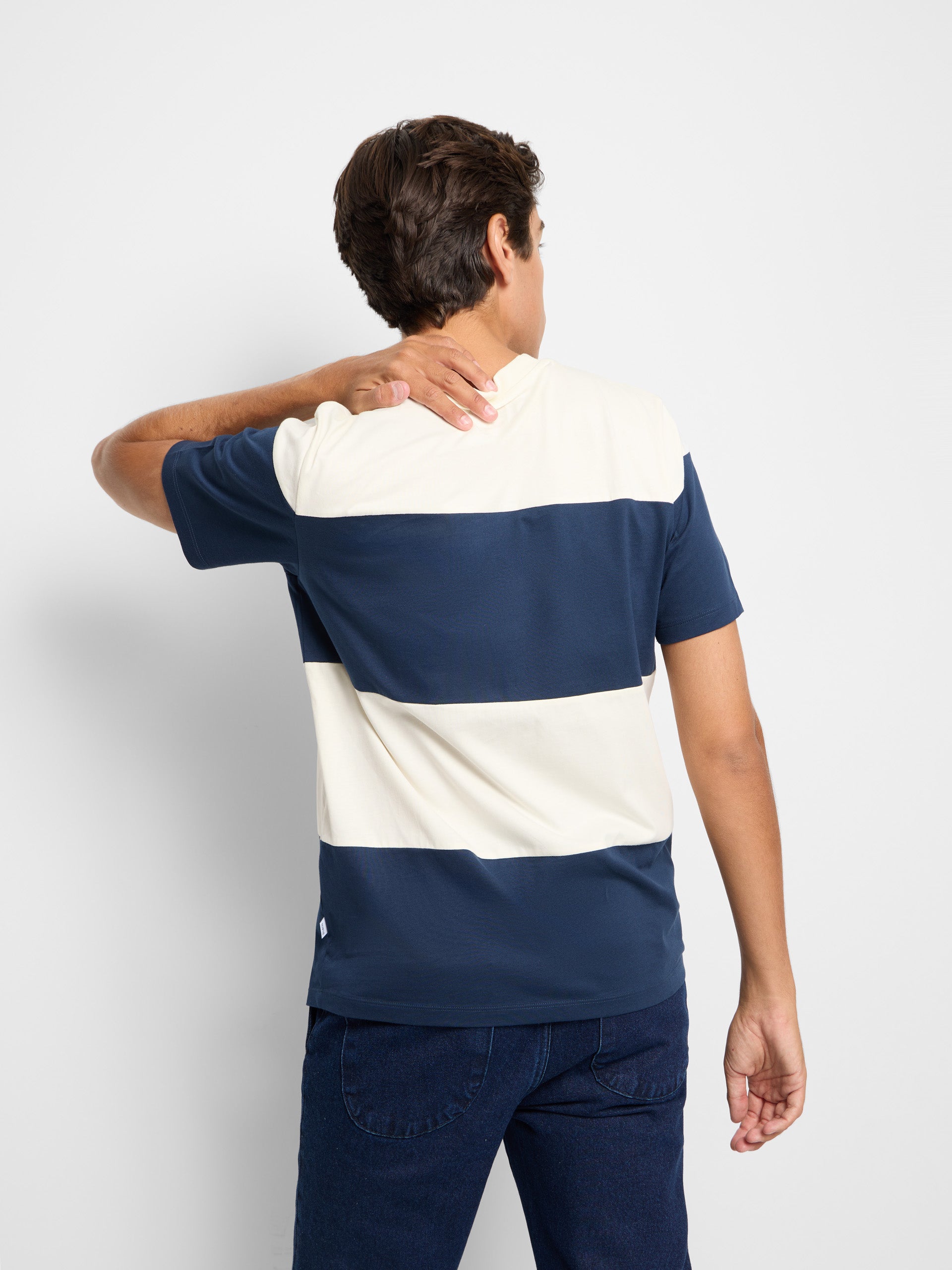 Navy blue cream wide stripe T-shirt