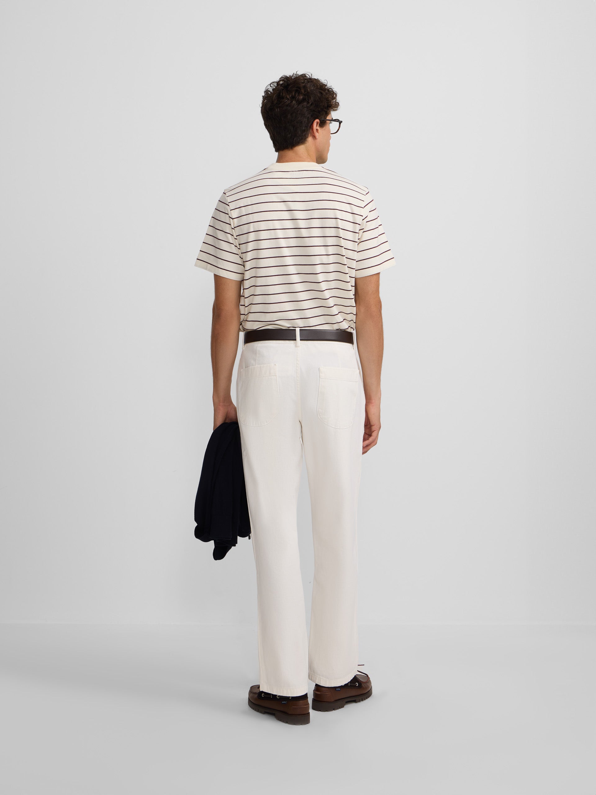 Camiseta raya fina burdeos crema