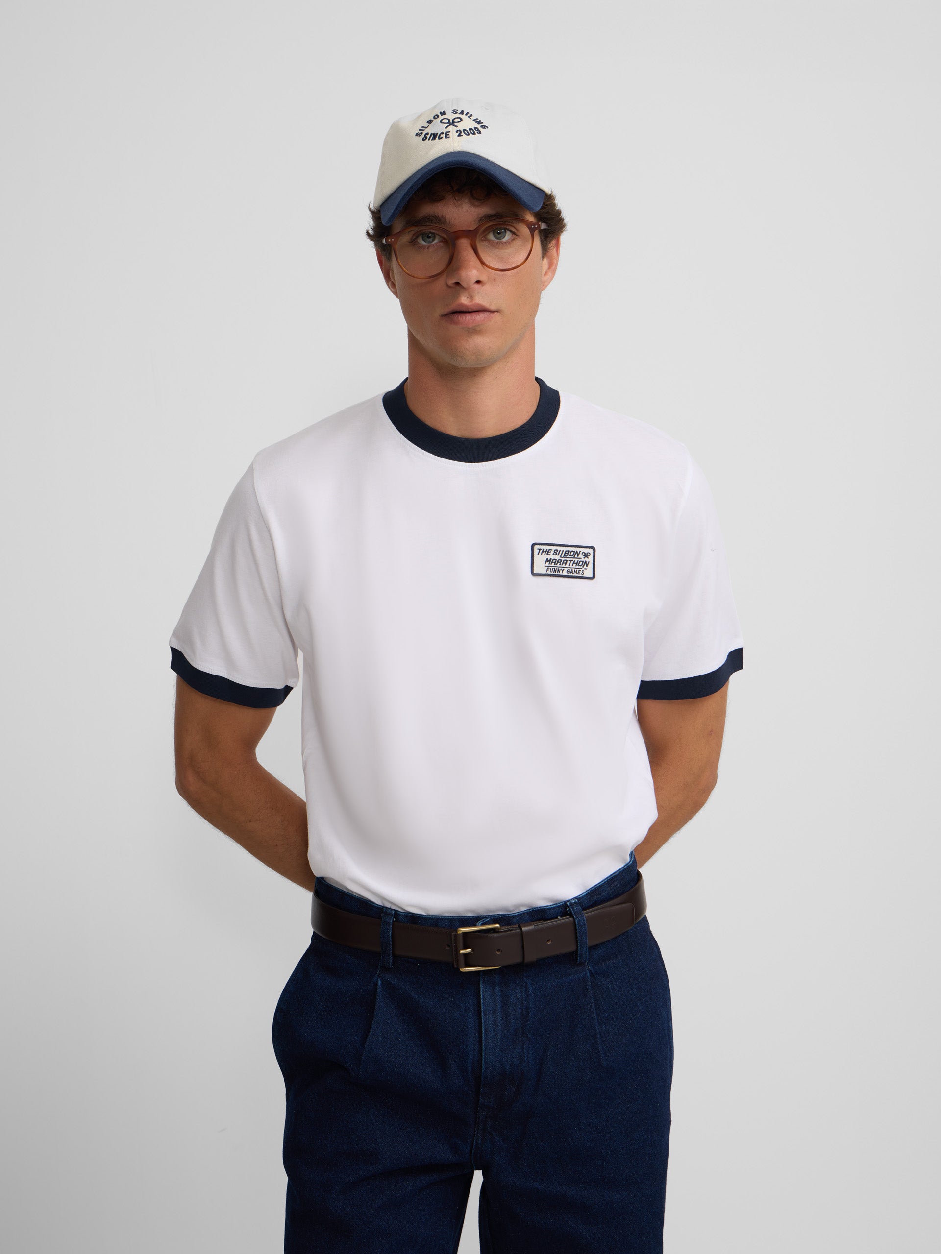 Camiseta silbon retro patch blanca