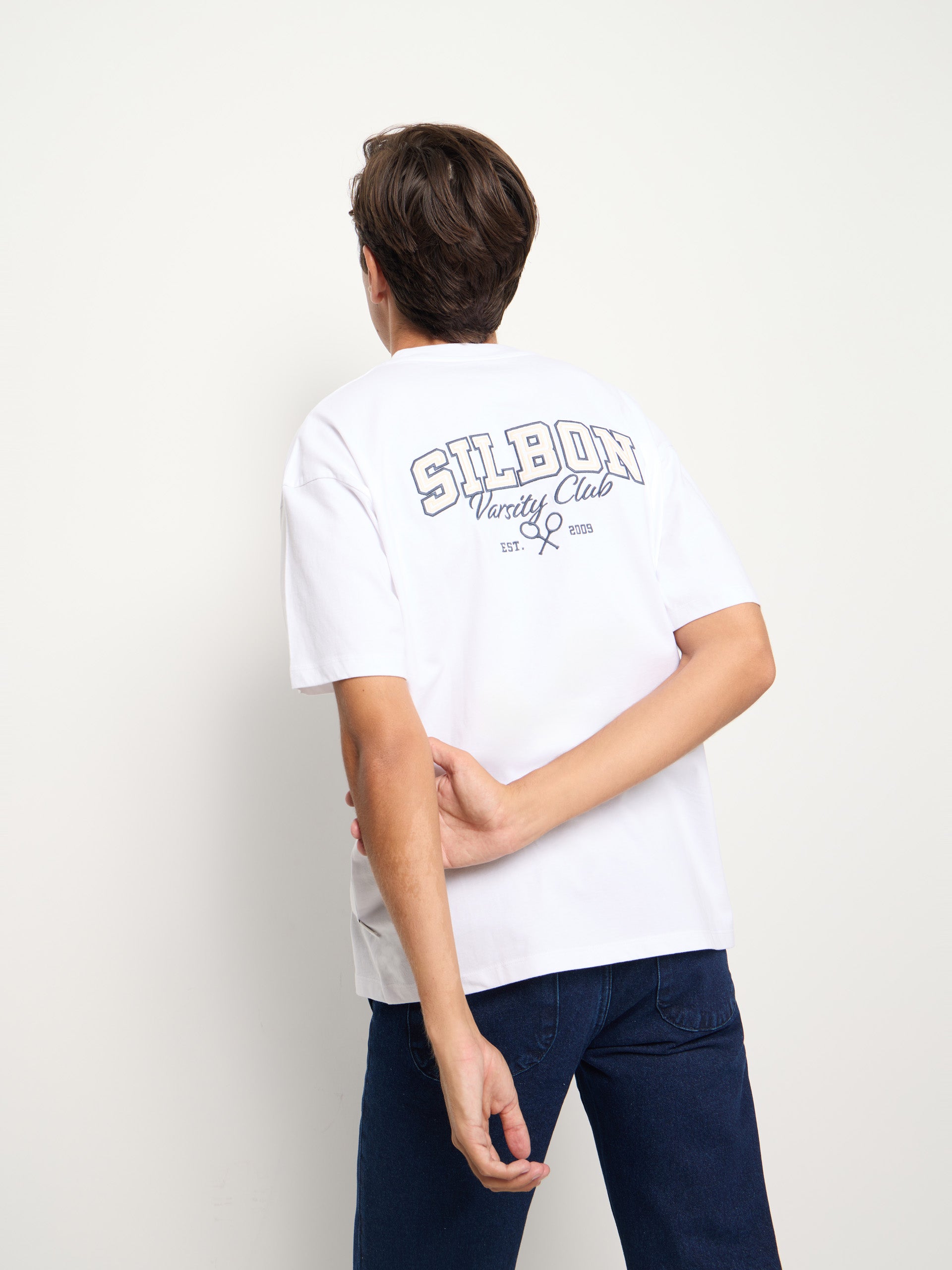 Camiseta relaxed fit sport college blanco