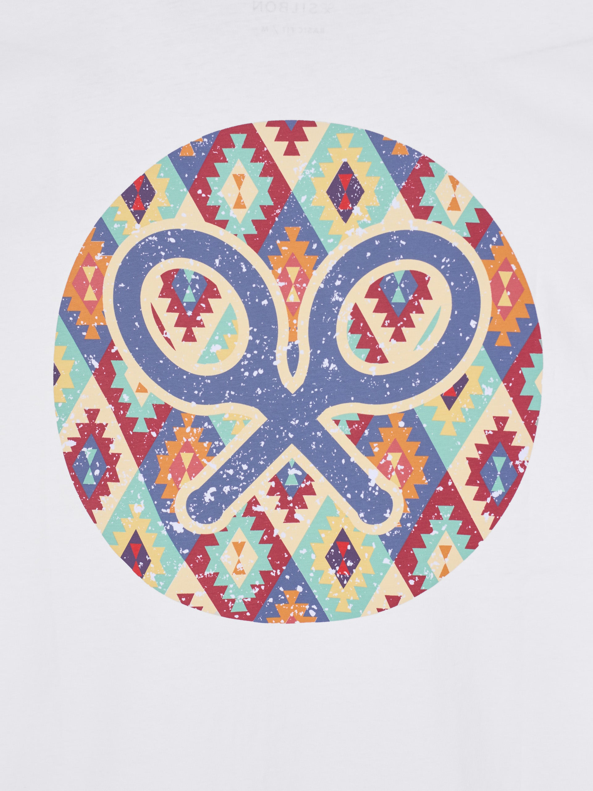 White multicolor ethnic circle t-shirt