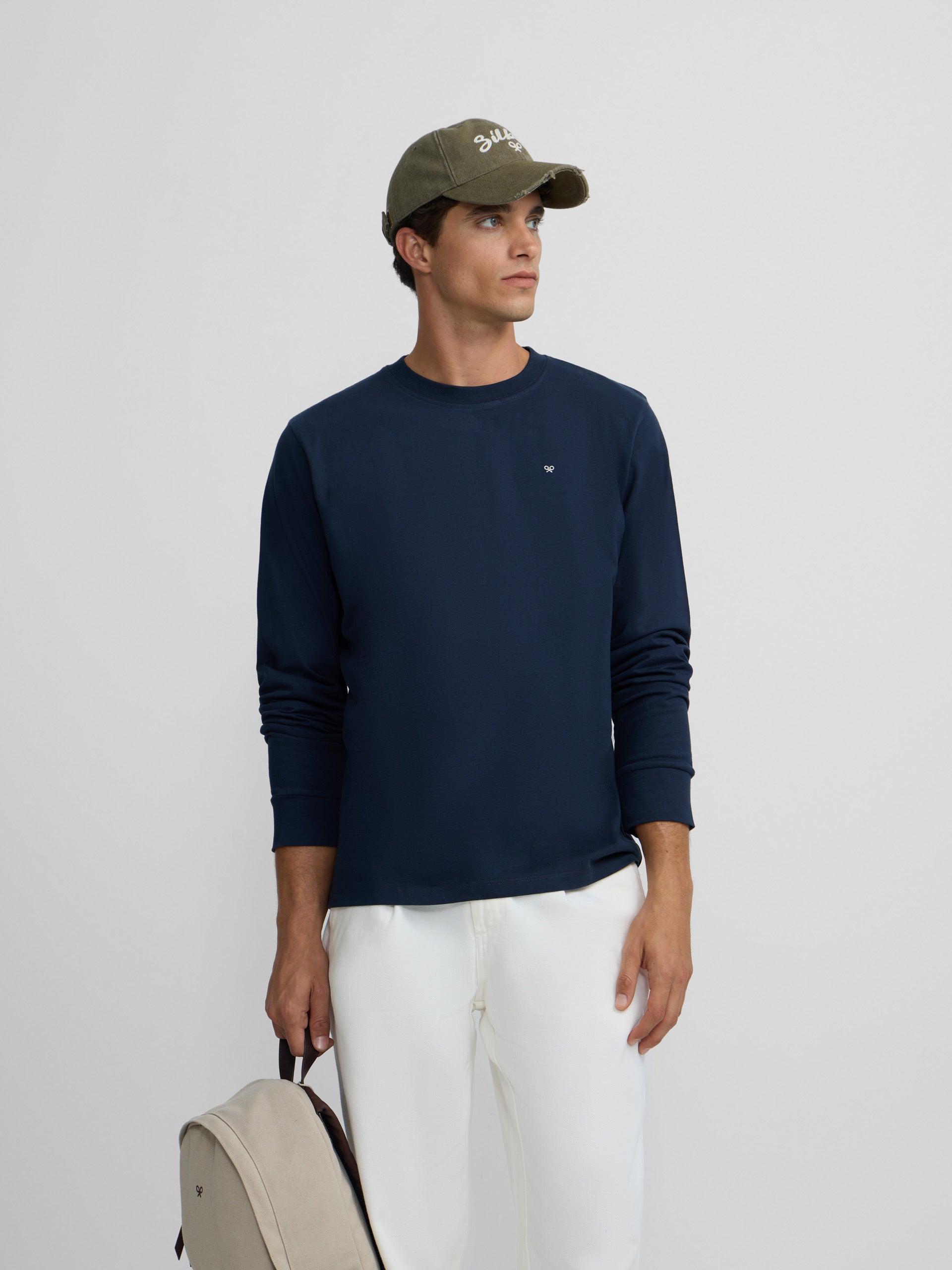 Camisola de manga comprida com minilogo azul-marinho