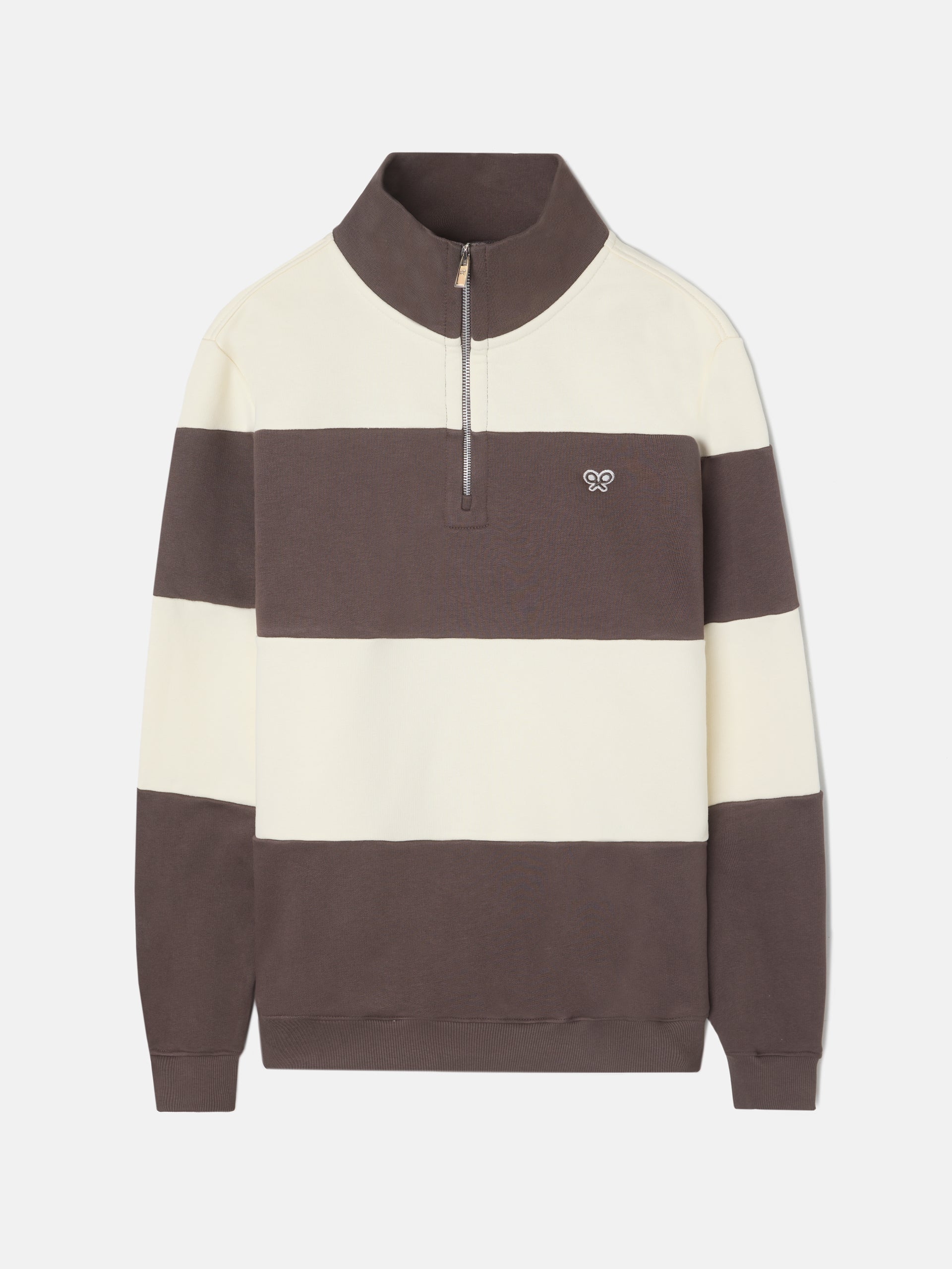 Brown wide stripe half-zip sweatshirt