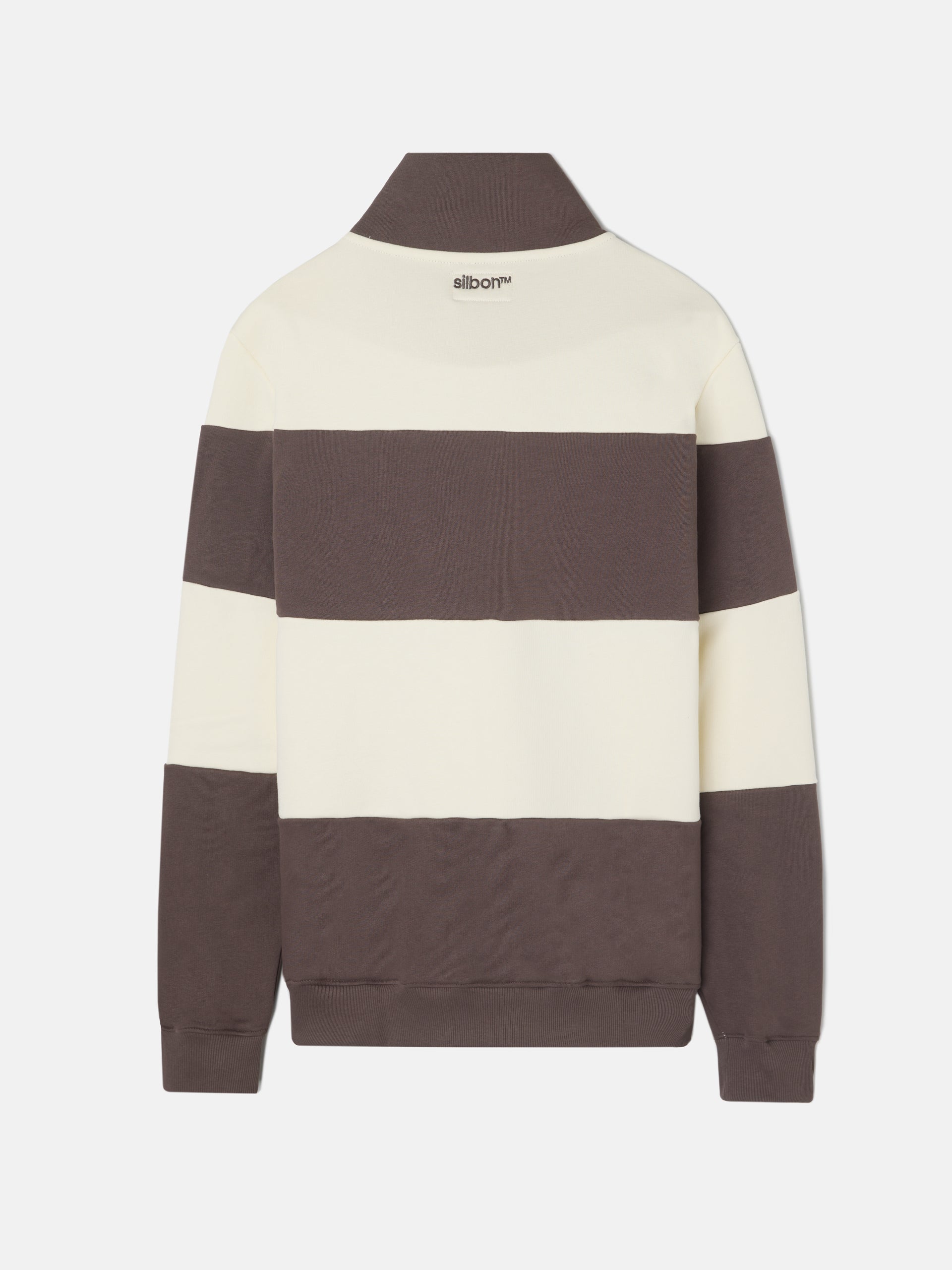 Brown wide stripe half-zip sweatshirt