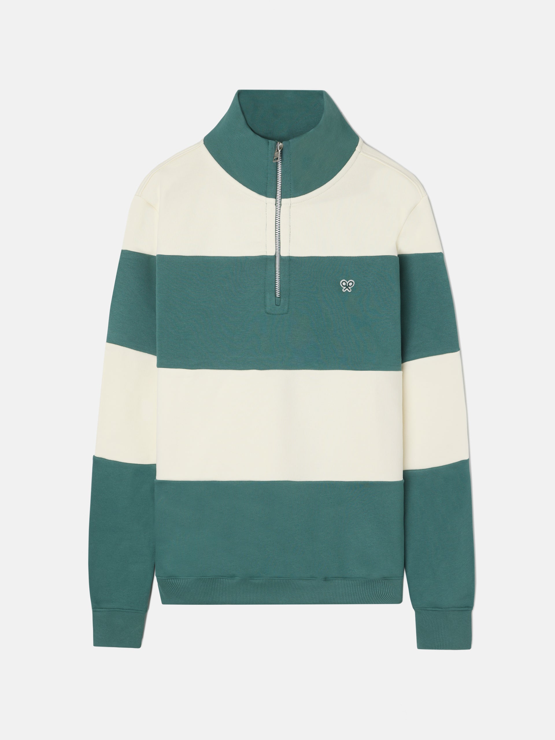Sudadera media cremallera raya ancha verde