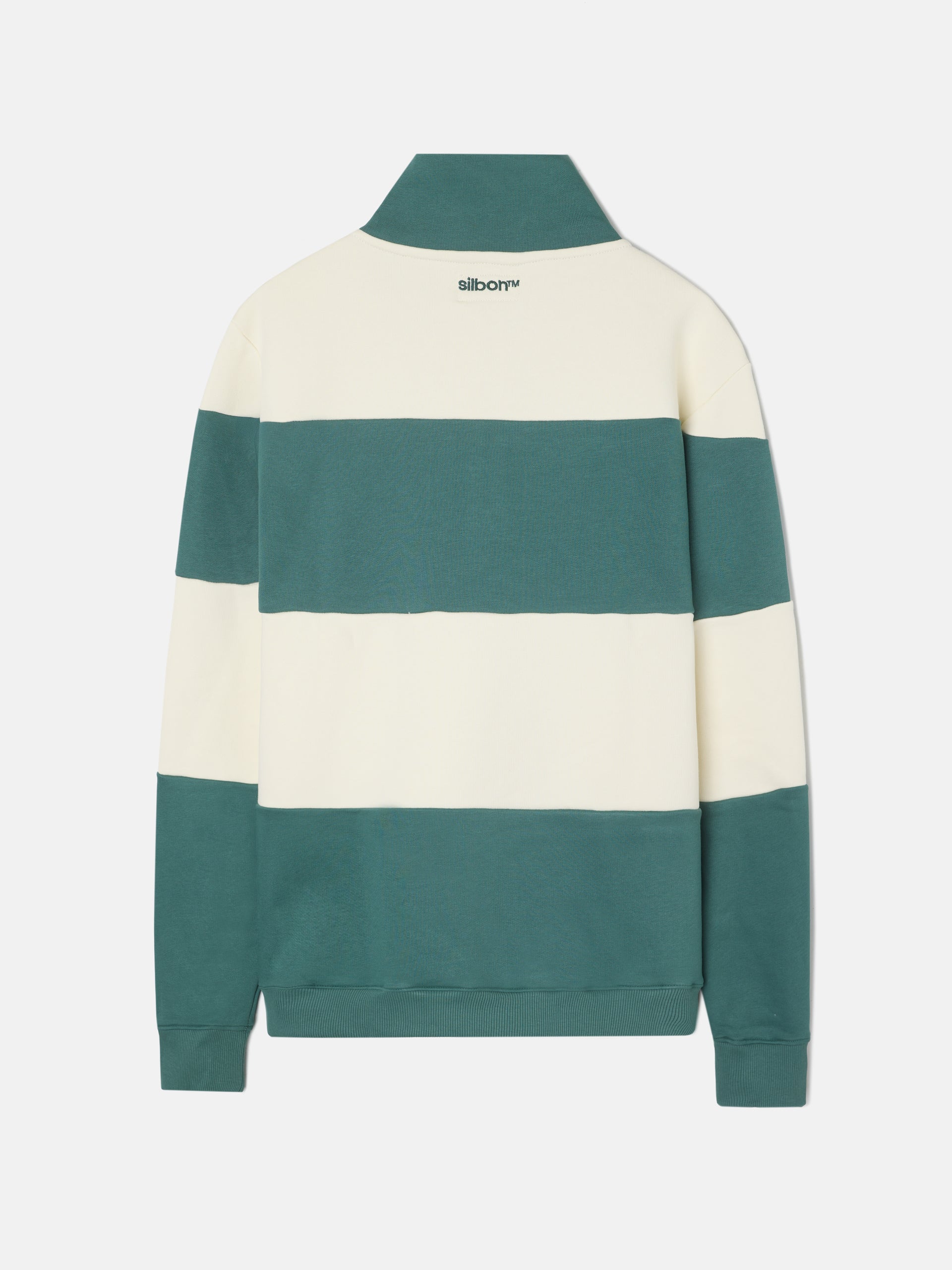 Sudadera media cremallera raya ancha verde