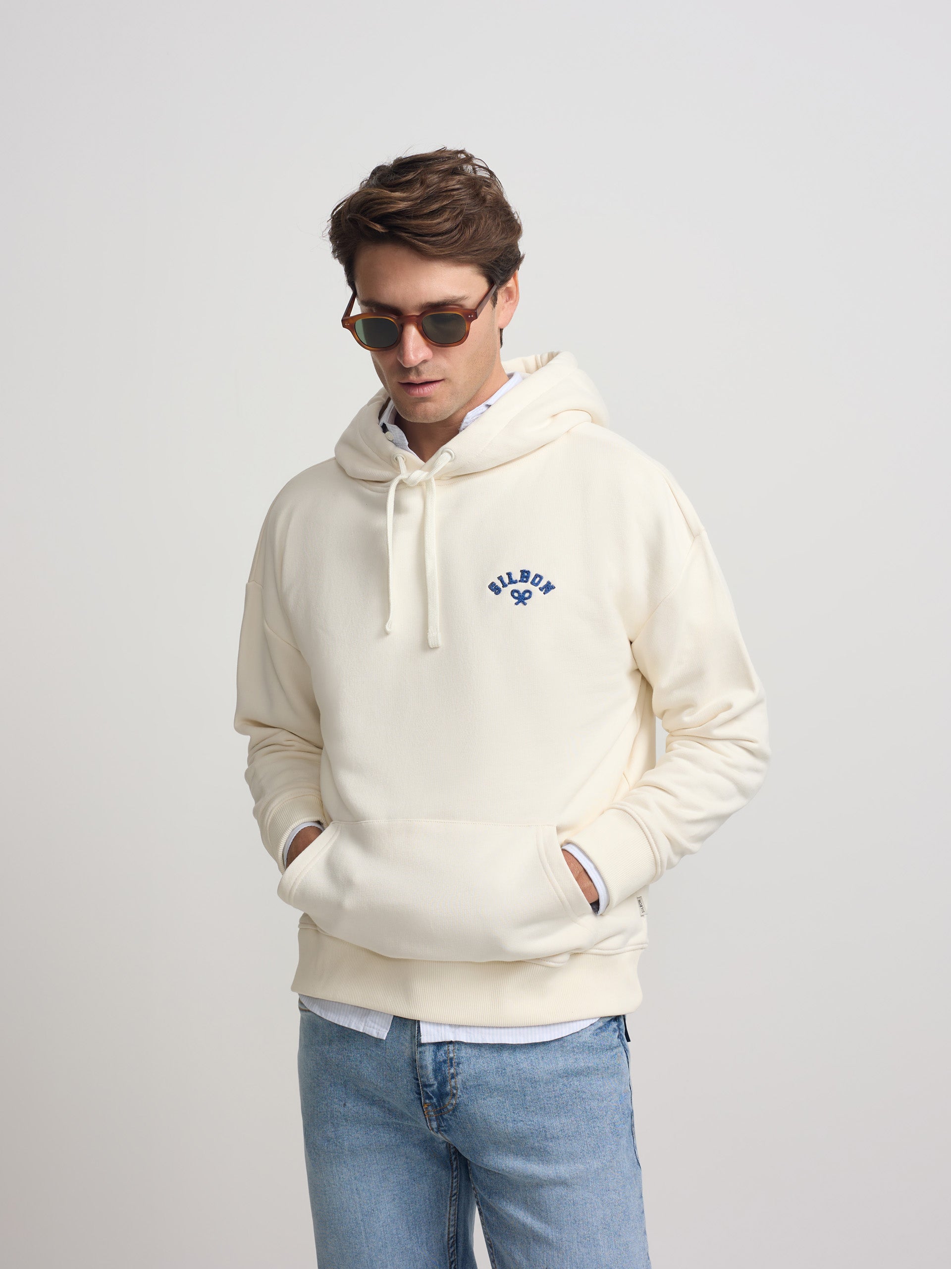 Sudadera hoodie relaxed fit leisure crema