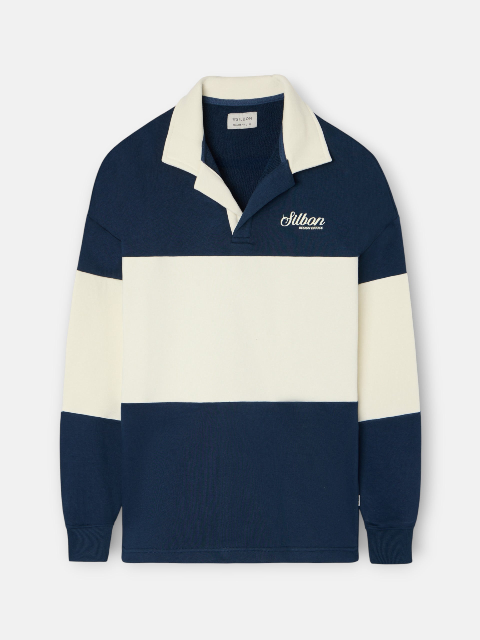 Sweatshirt de gola polo relaxed fit com painel azul-marinho