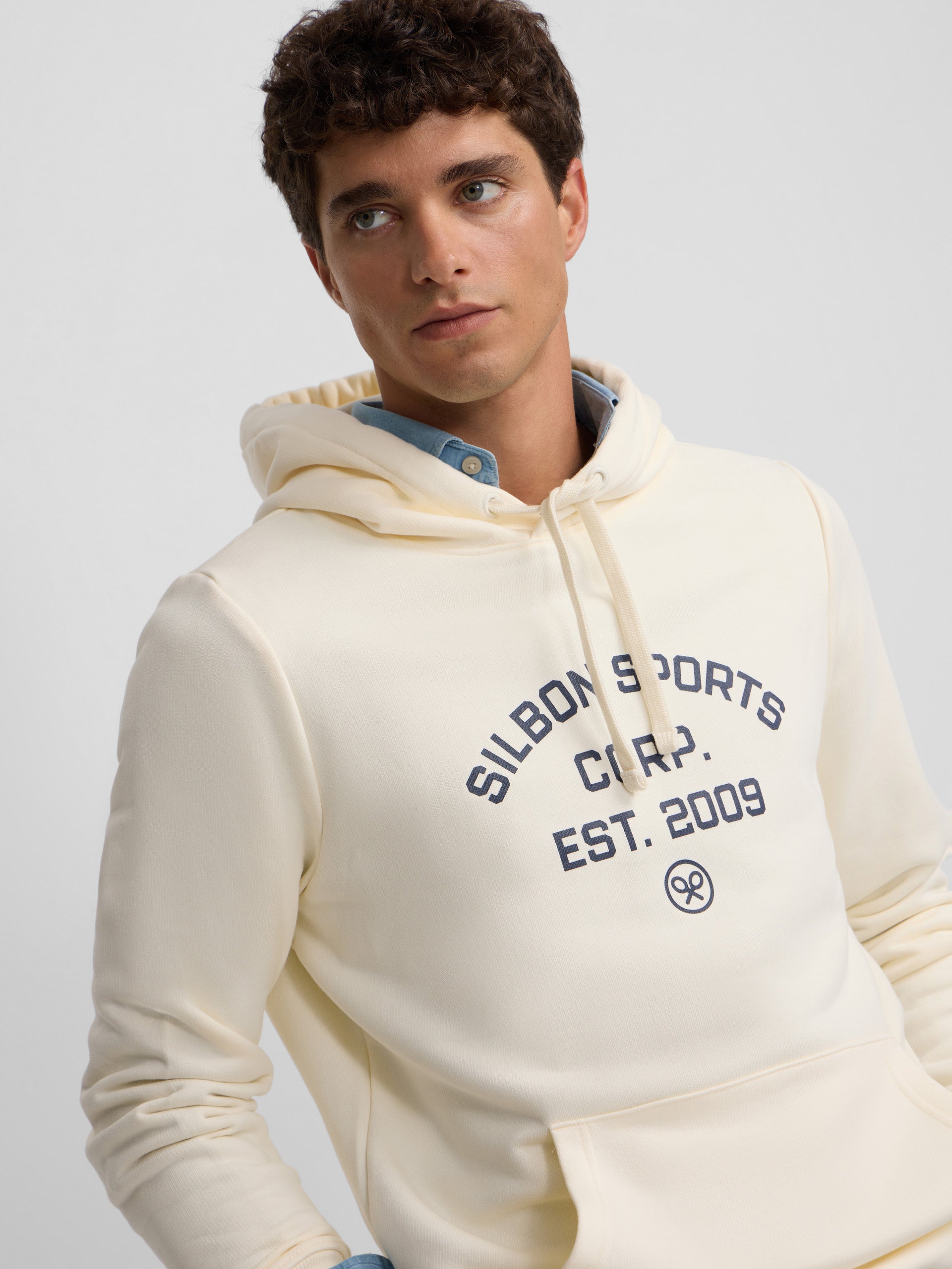 Sweatshirt hoodie Silbon sports creme