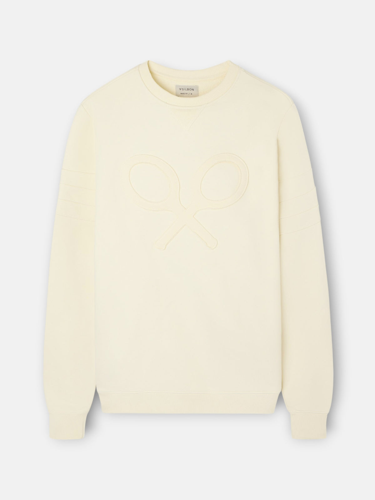 Cream-tone embossed racket sweatshirt